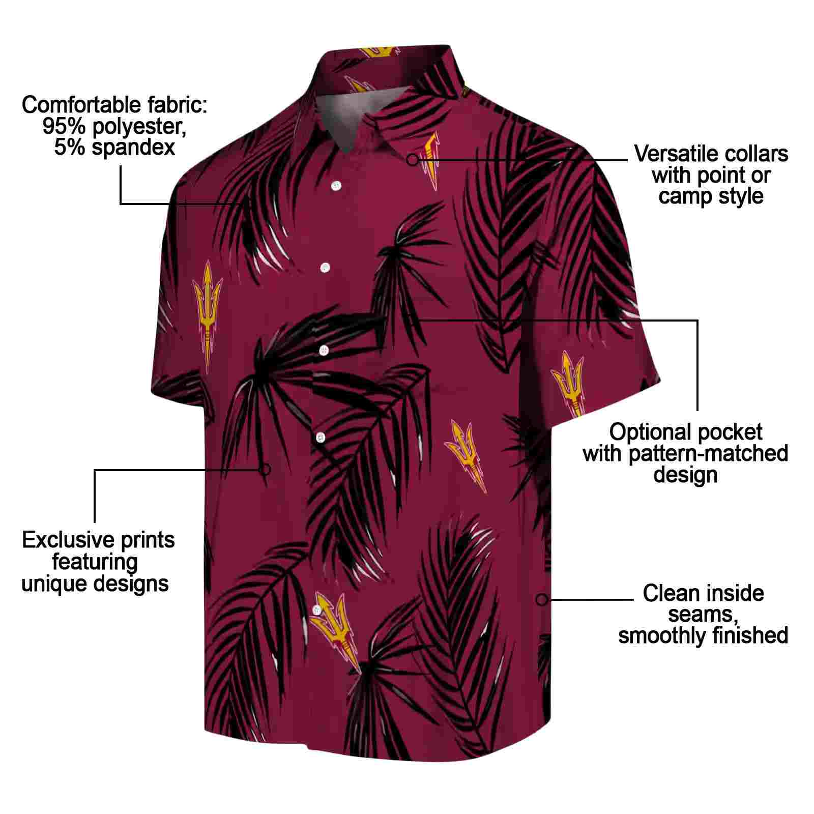 arizona state sun devils palm leaf maroon hawaiian shirt new arrival