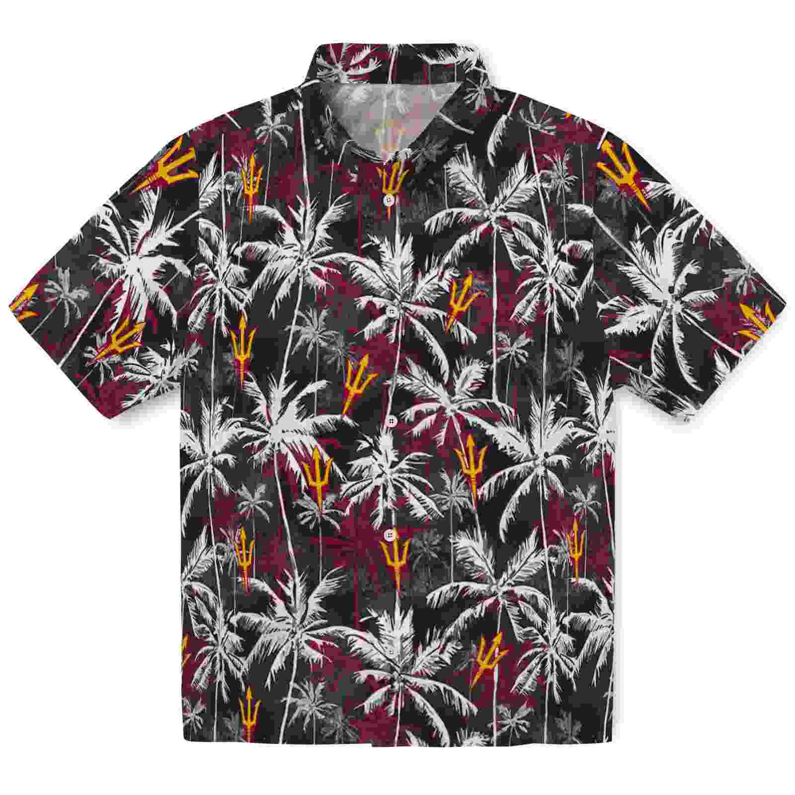 Arizona State Sun Devils Palm Pattern Maroon Black Hawaiian Shirt