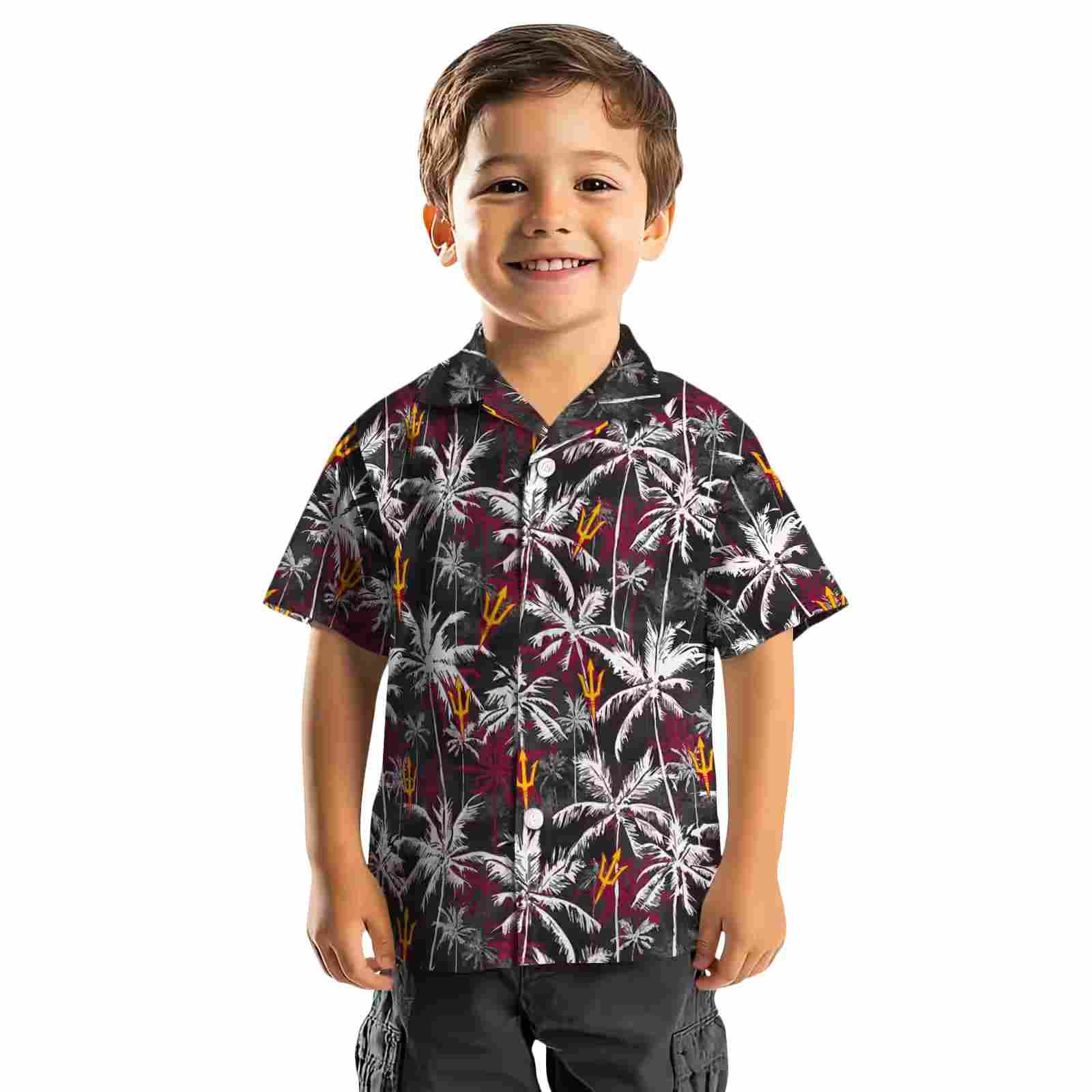 arizona state sun devils palm pattern maroon black hawaiian shirt top rated