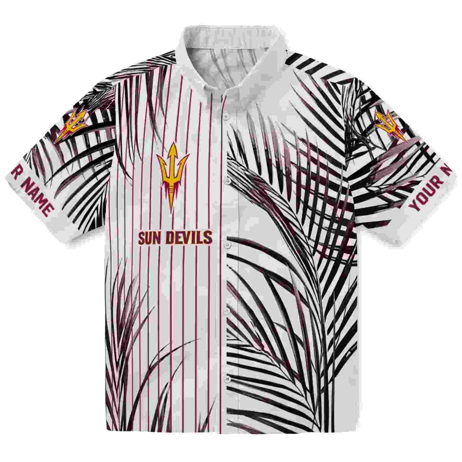 Arizona State Sun Devils Palm Stripes Maroon Black White Hawaiian Shirt