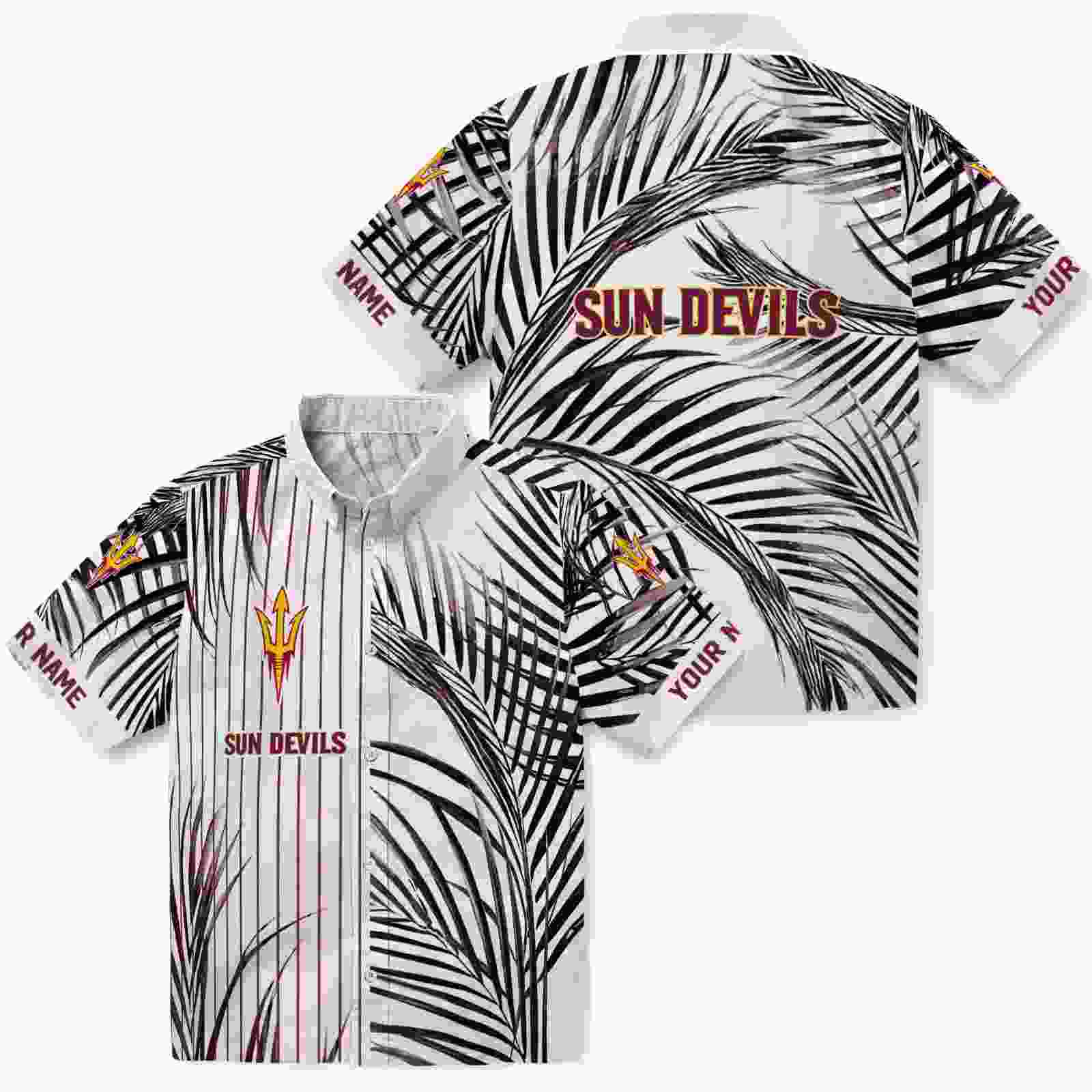 arizona state sun devils palm stripes maroon black white hawaiian shirt high quality