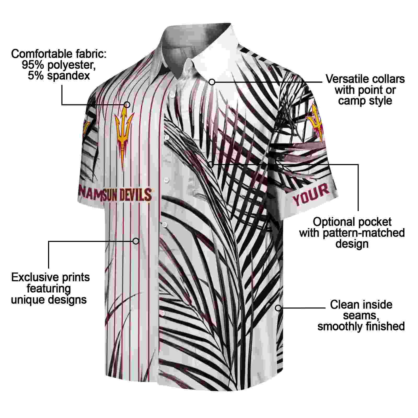 arizona state sun devils palm stripes maroon black white hawaiian shirt new arrival