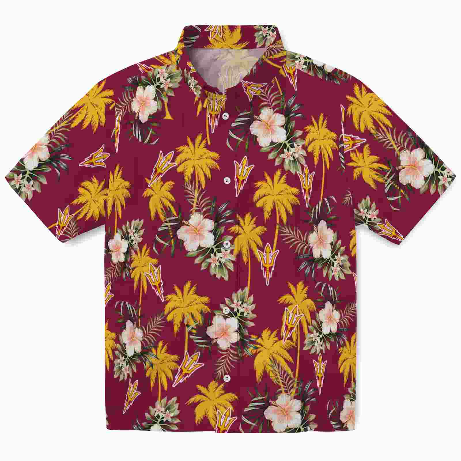 Arizona State Sun Devils Palm Tree Flower Maroon Hawaiian Shirt