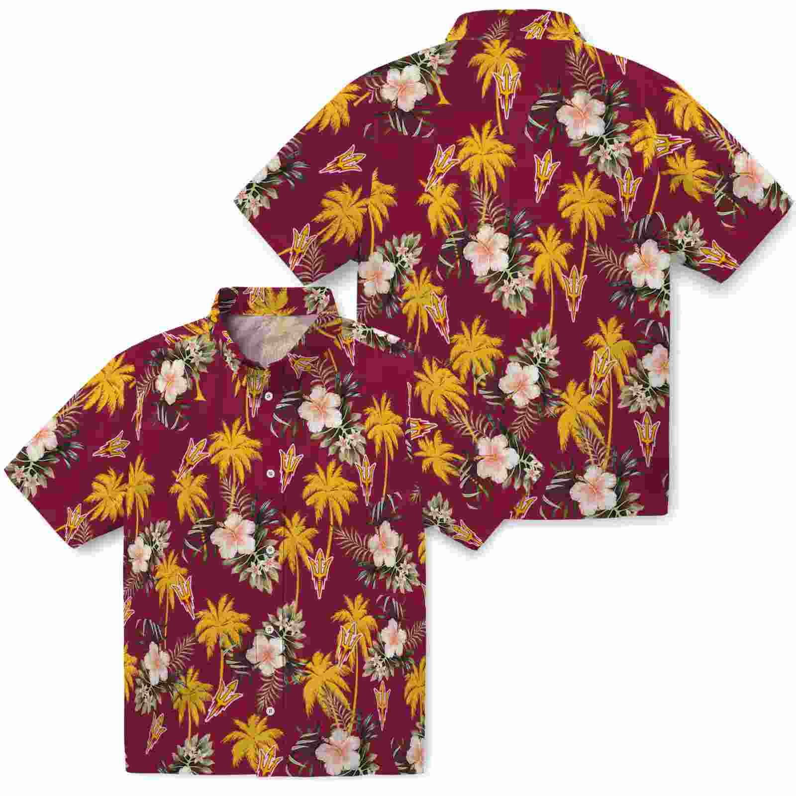 arizona state sun devils palm tree flower maroon hawaiian shirt high quality