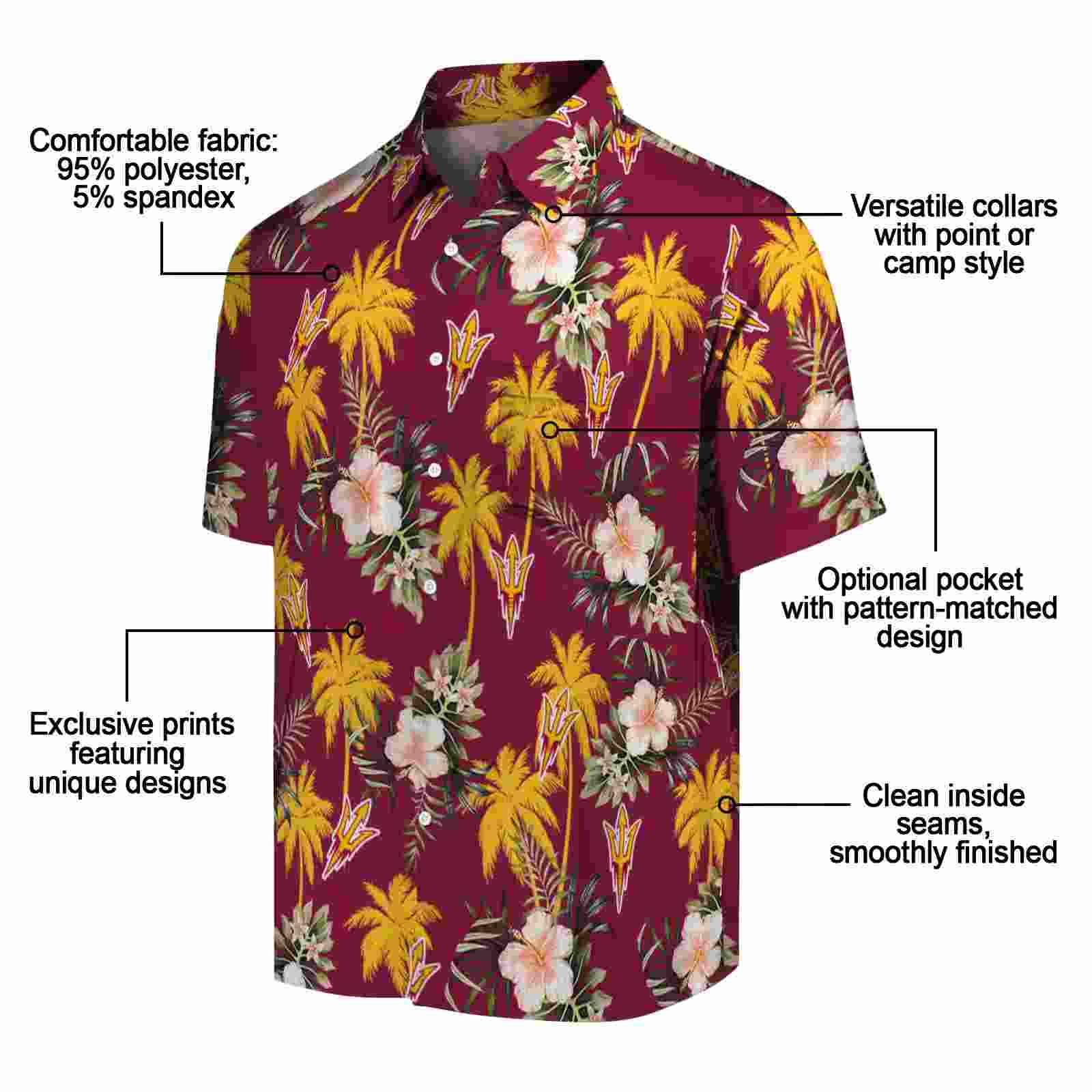 arizona state sun devils palm tree flower maroon hawaiian shirt new arrival