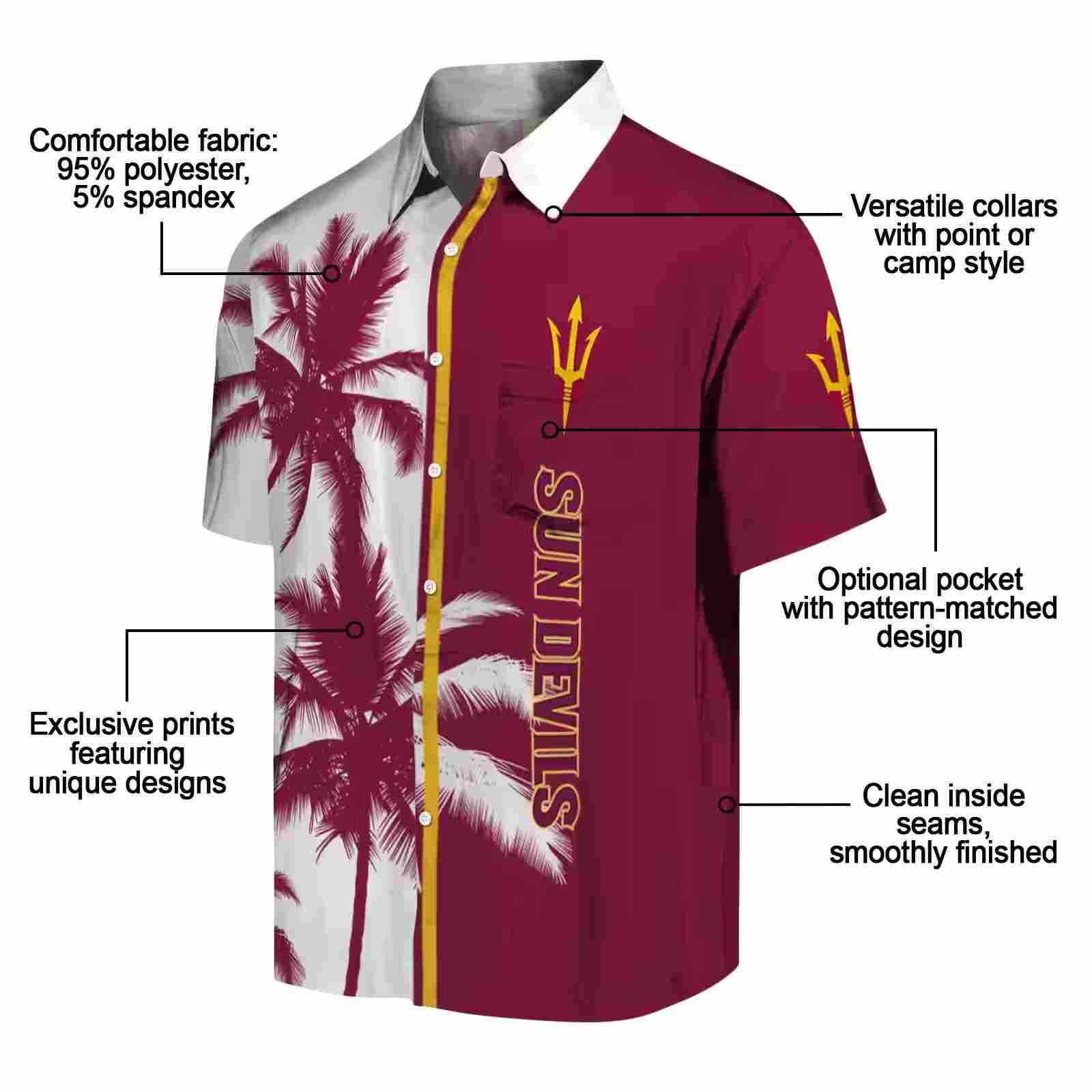 arizona state sun devils palm trees maroon white hawaiian shirt new arrival