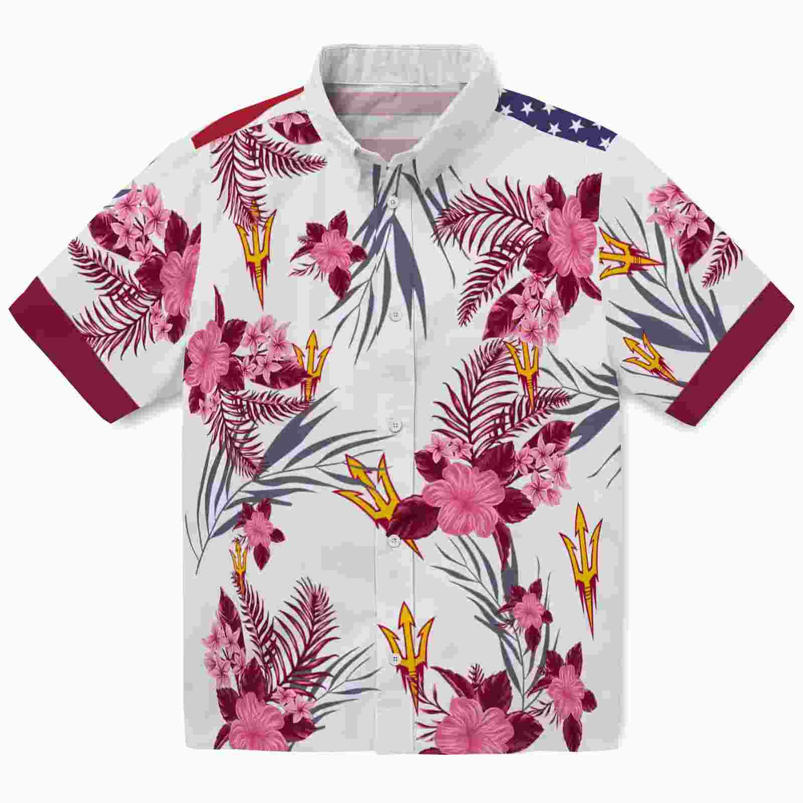 Arizona State Sun Devils Patriotic Hibiscus Design Maroon White Hawaiian Shirt