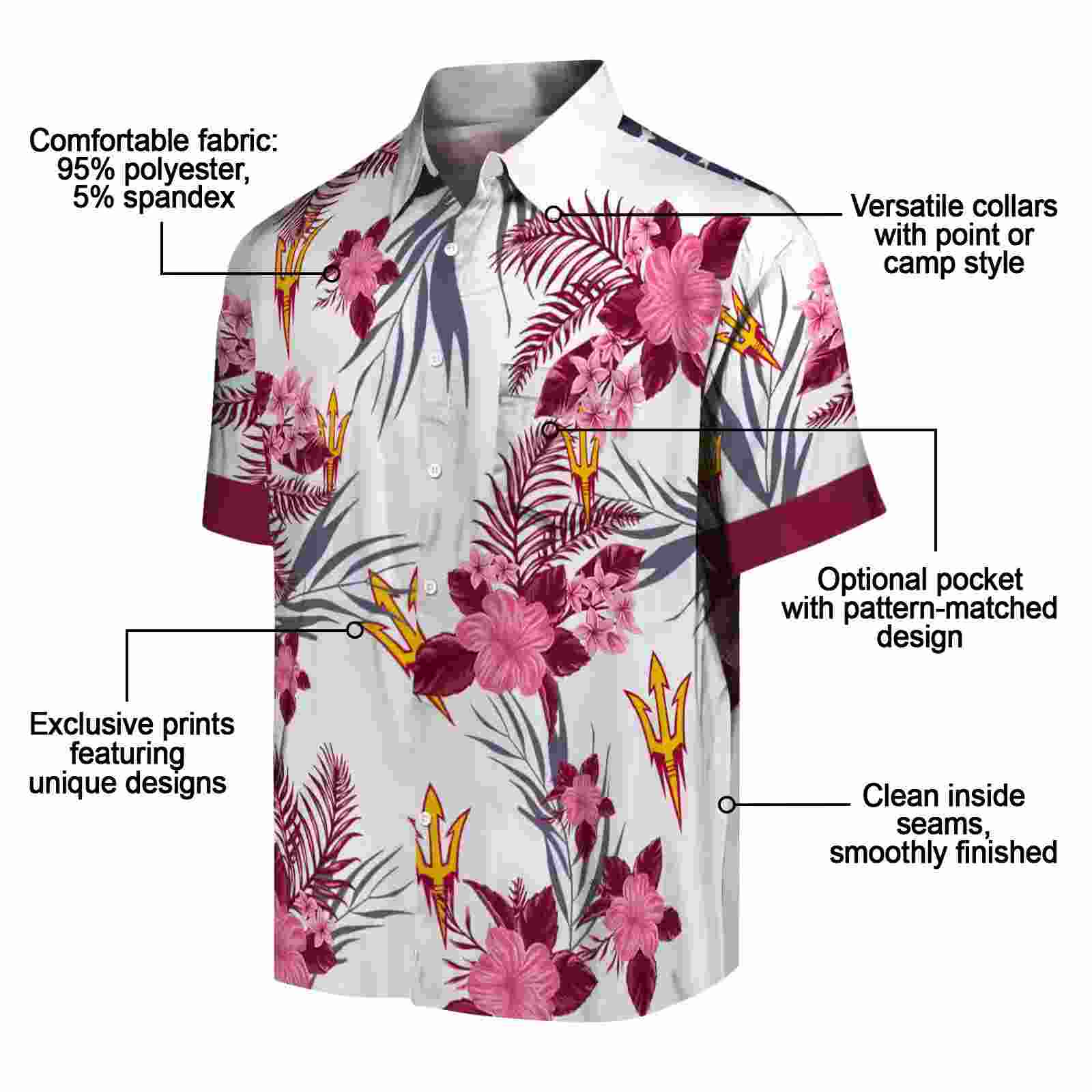 arizona state sun devils patriotic hibiscus design maroon white hawaiian shirt new arrival