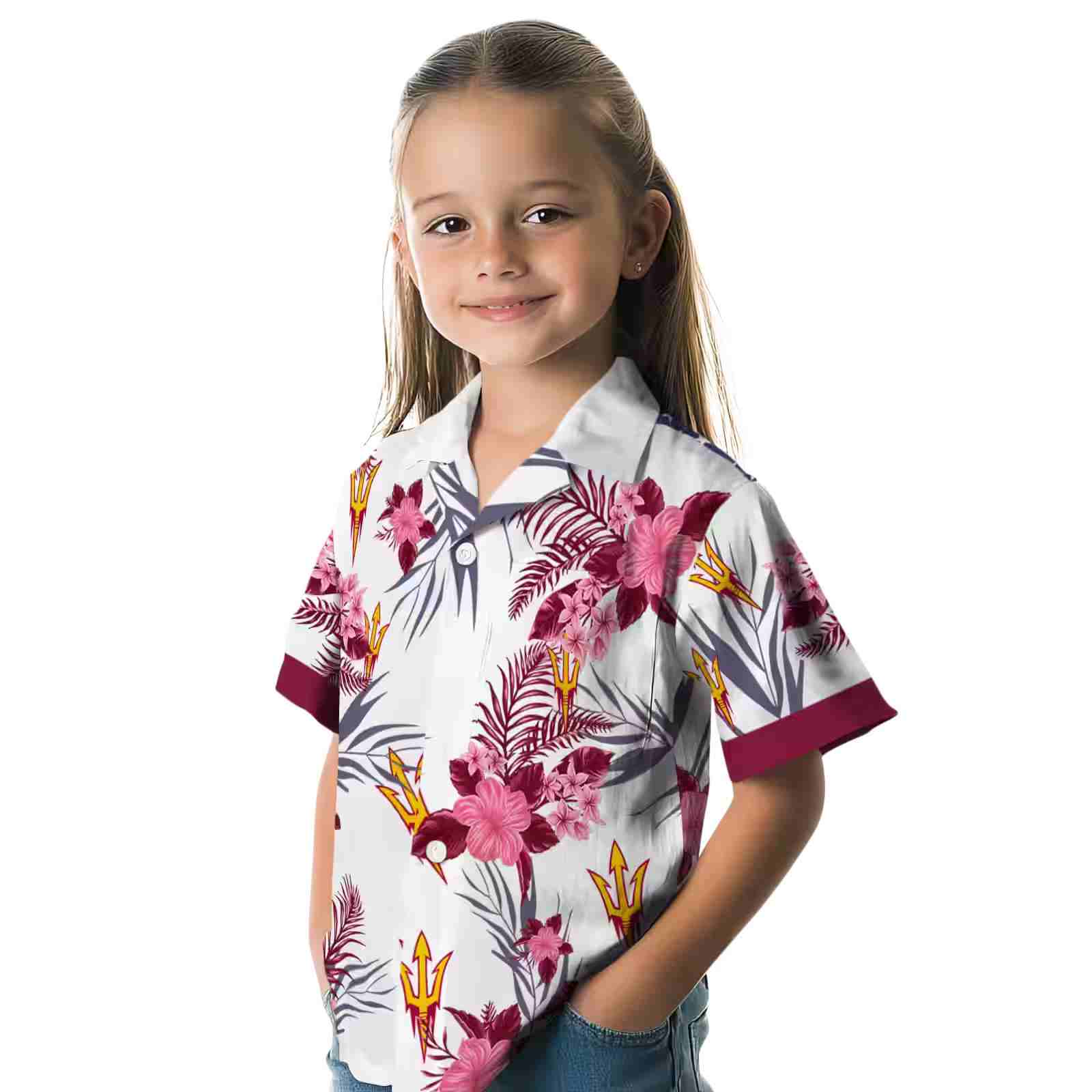 arizona state sun devils patriotic hibiscus design maroon white hawaiian shirt premium grade