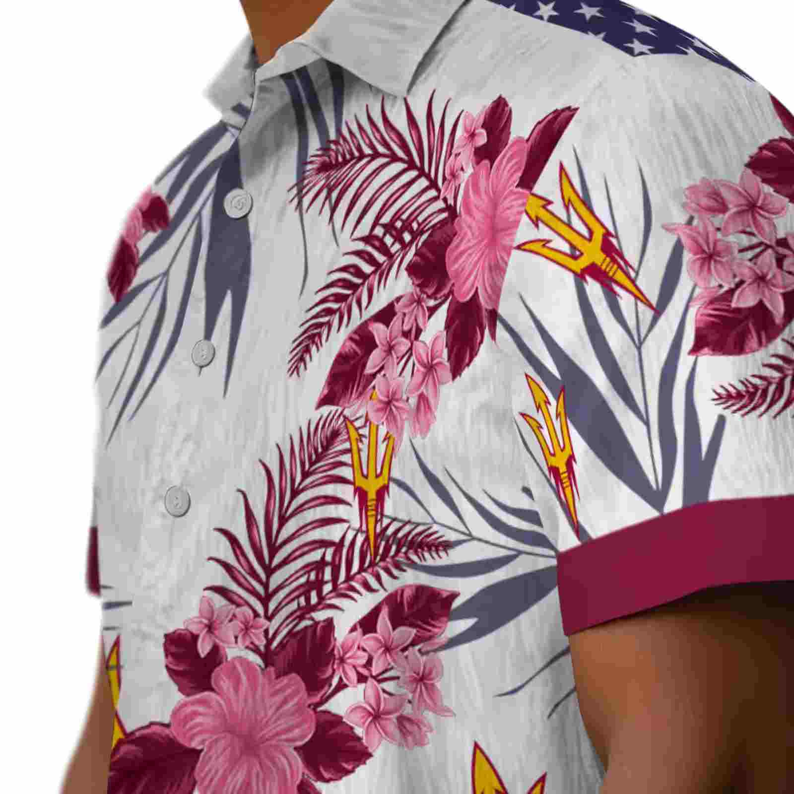 arizona state sun devils patriotic hibiscus design maroon white hawaiian shirt trendy