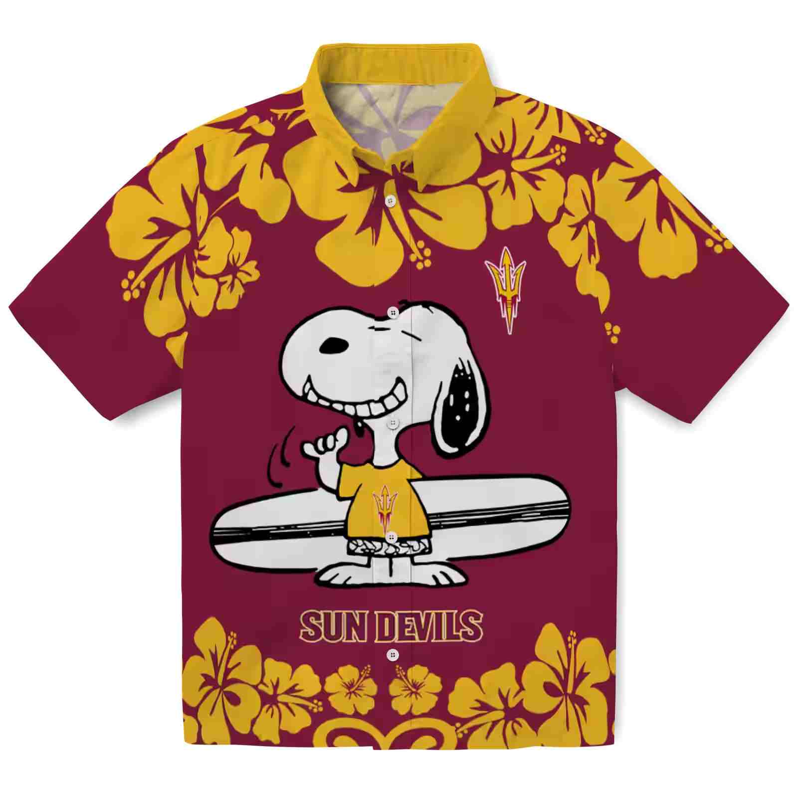 Arizona State Sun Devils Snoopy Surf Maroon White Hawaiian Shirt