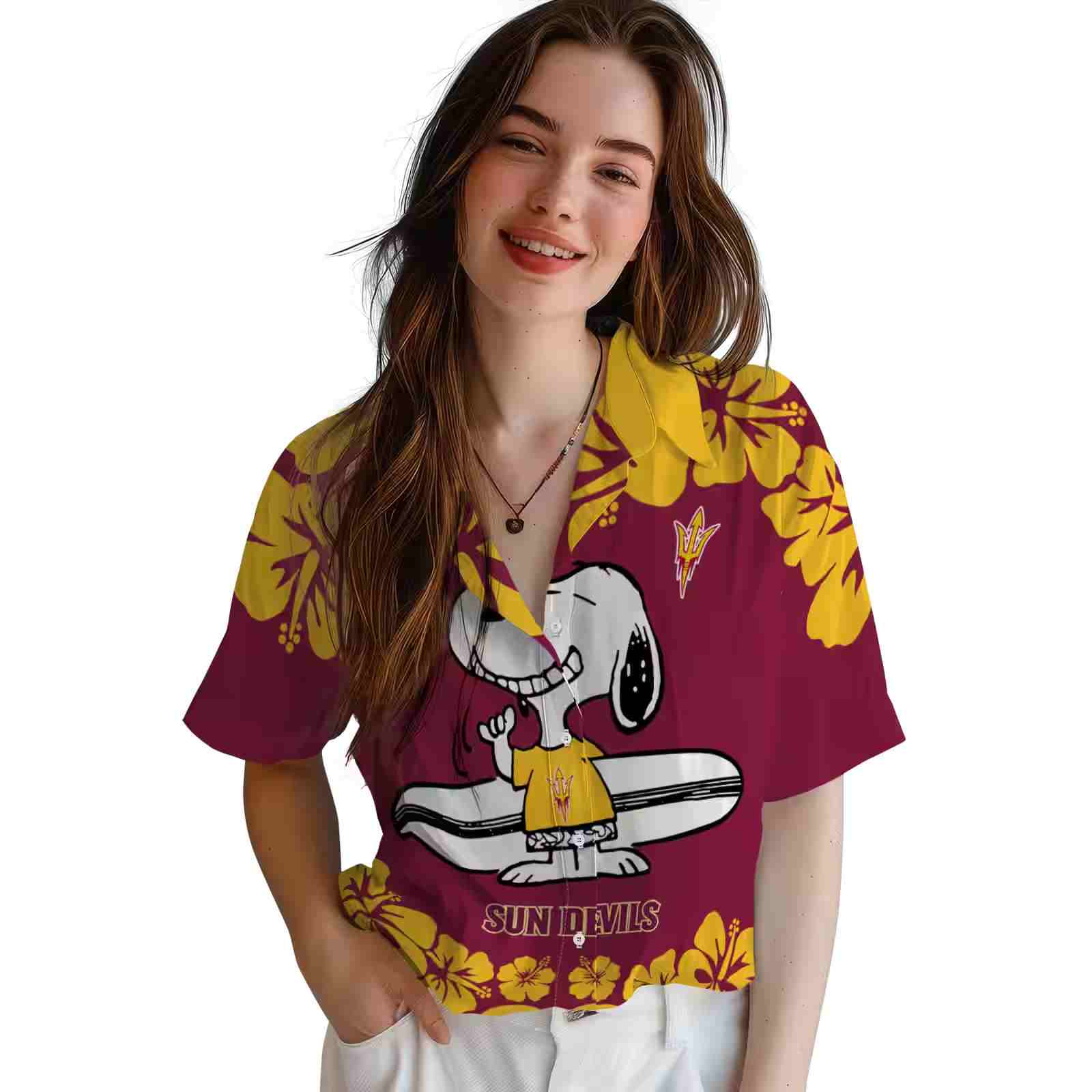 arizona state sun devils snoopy surf maroon white hawaiian shirt latest model