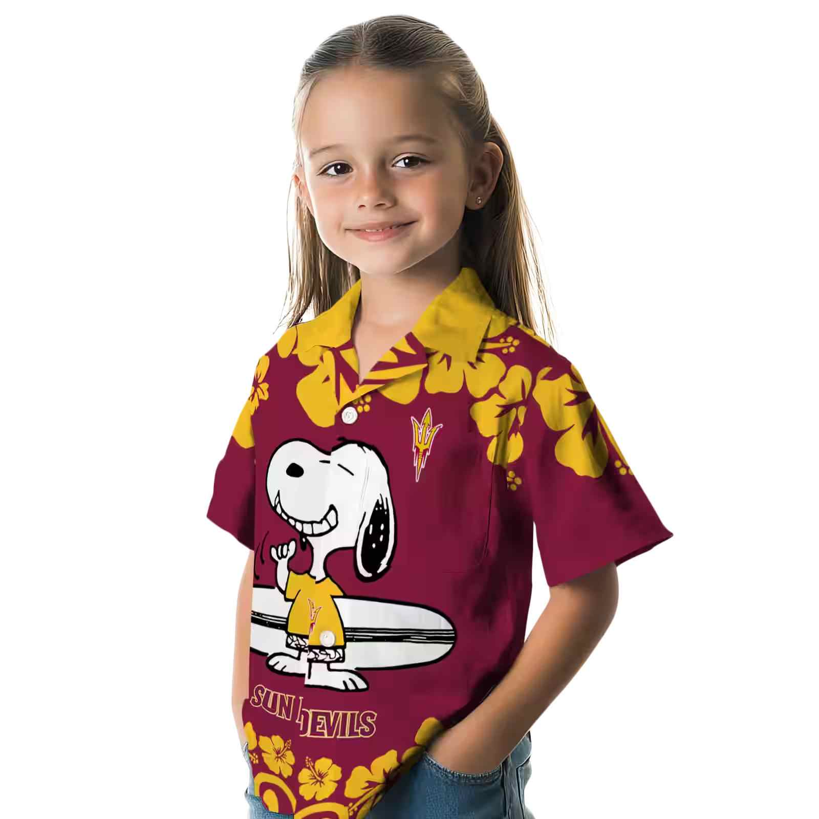 arizona state sun devils snoopy surf maroon white hawaiian shirt premium grade