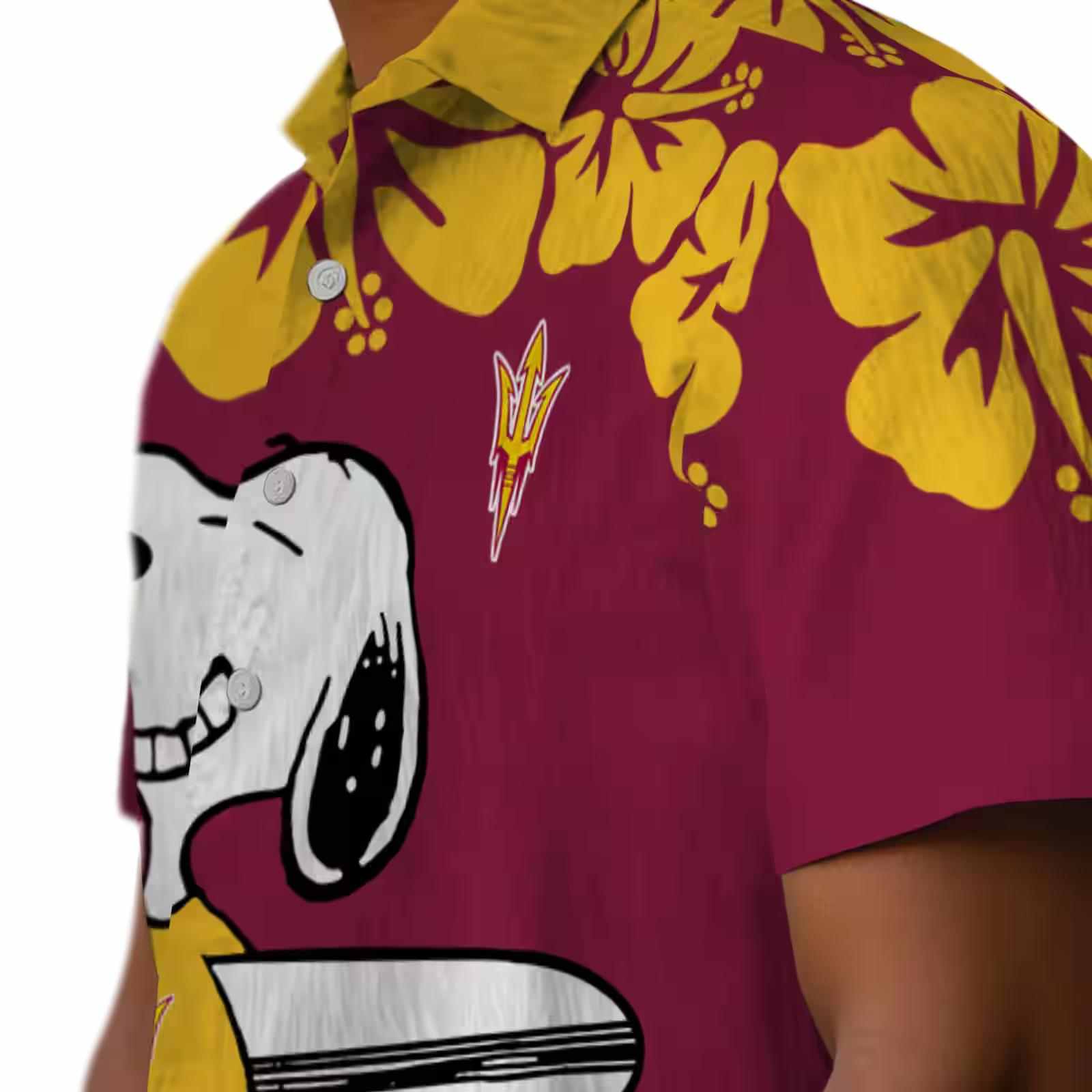 arizona state sun devils snoopy surf maroon white hawaiian shirt trendy