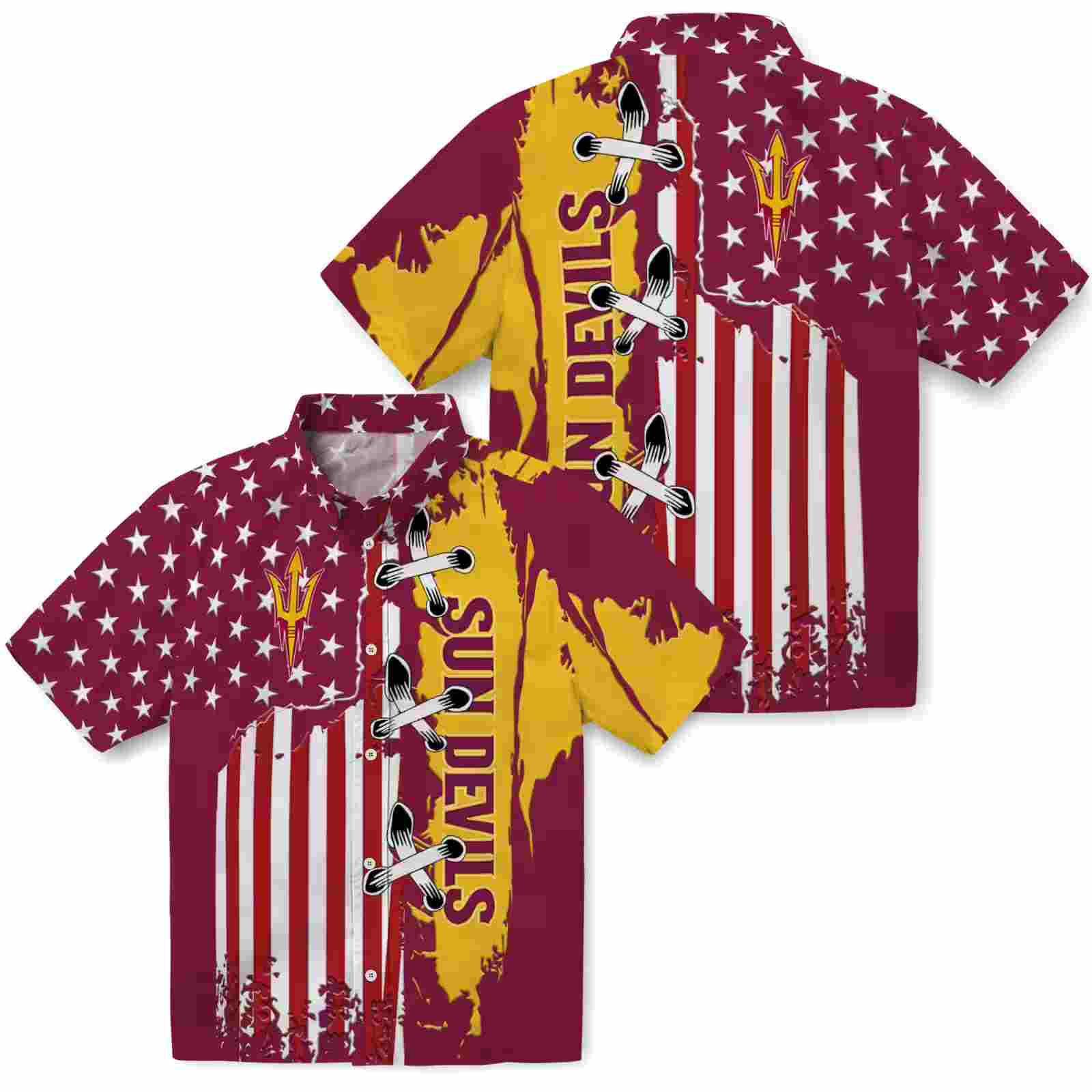 arizona state sun devils stitched flag maroon hawaiian shirt high quality