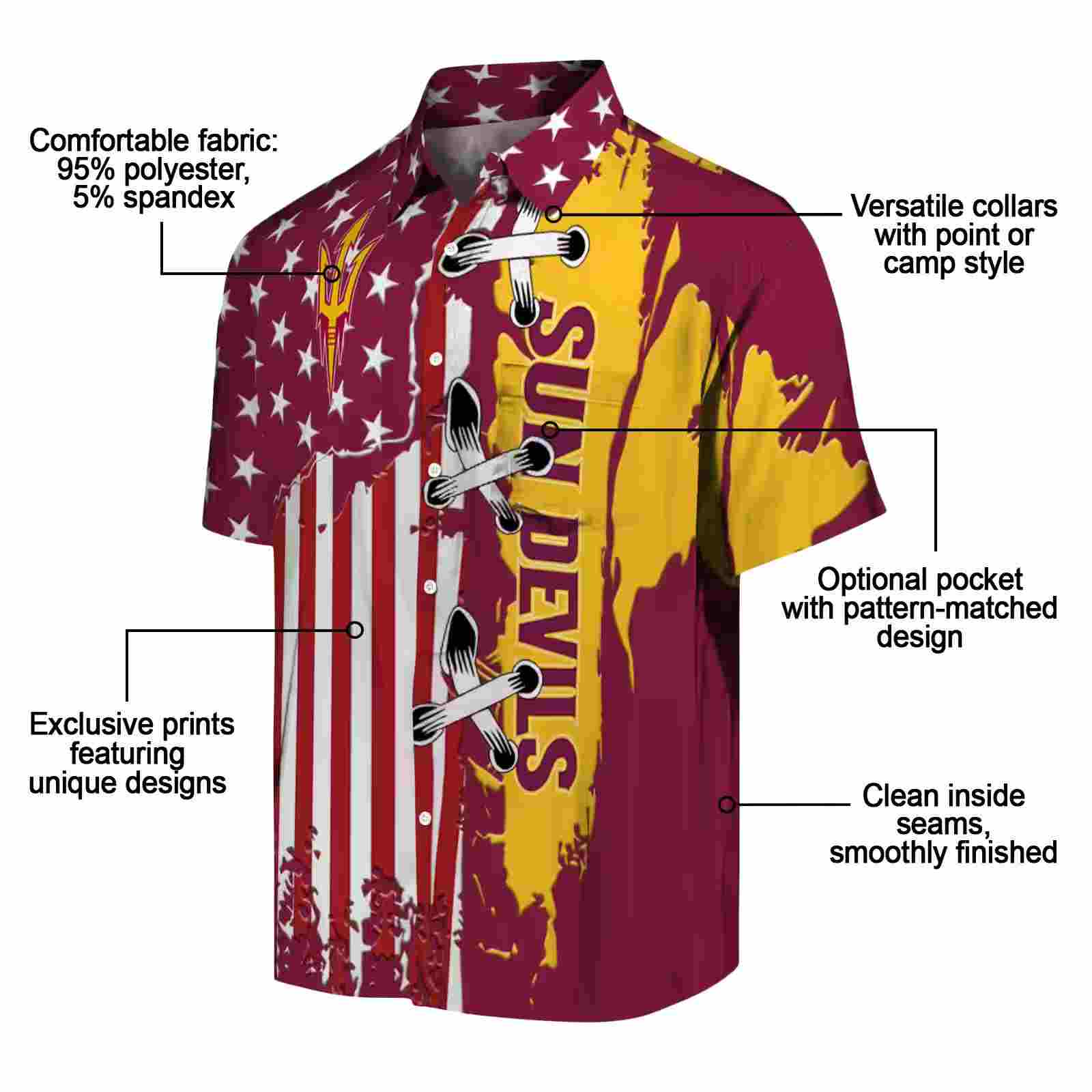 arizona state sun devils stitched flag maroon hawaiian shirt new arrival