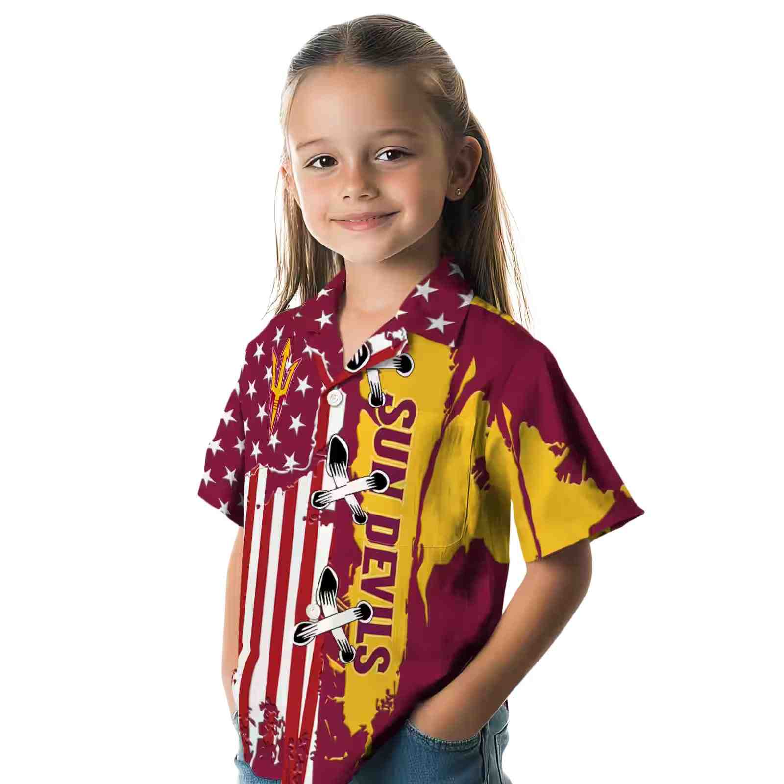 arizona state sun devils stitched flag maroon hawaiian shirt premium grade