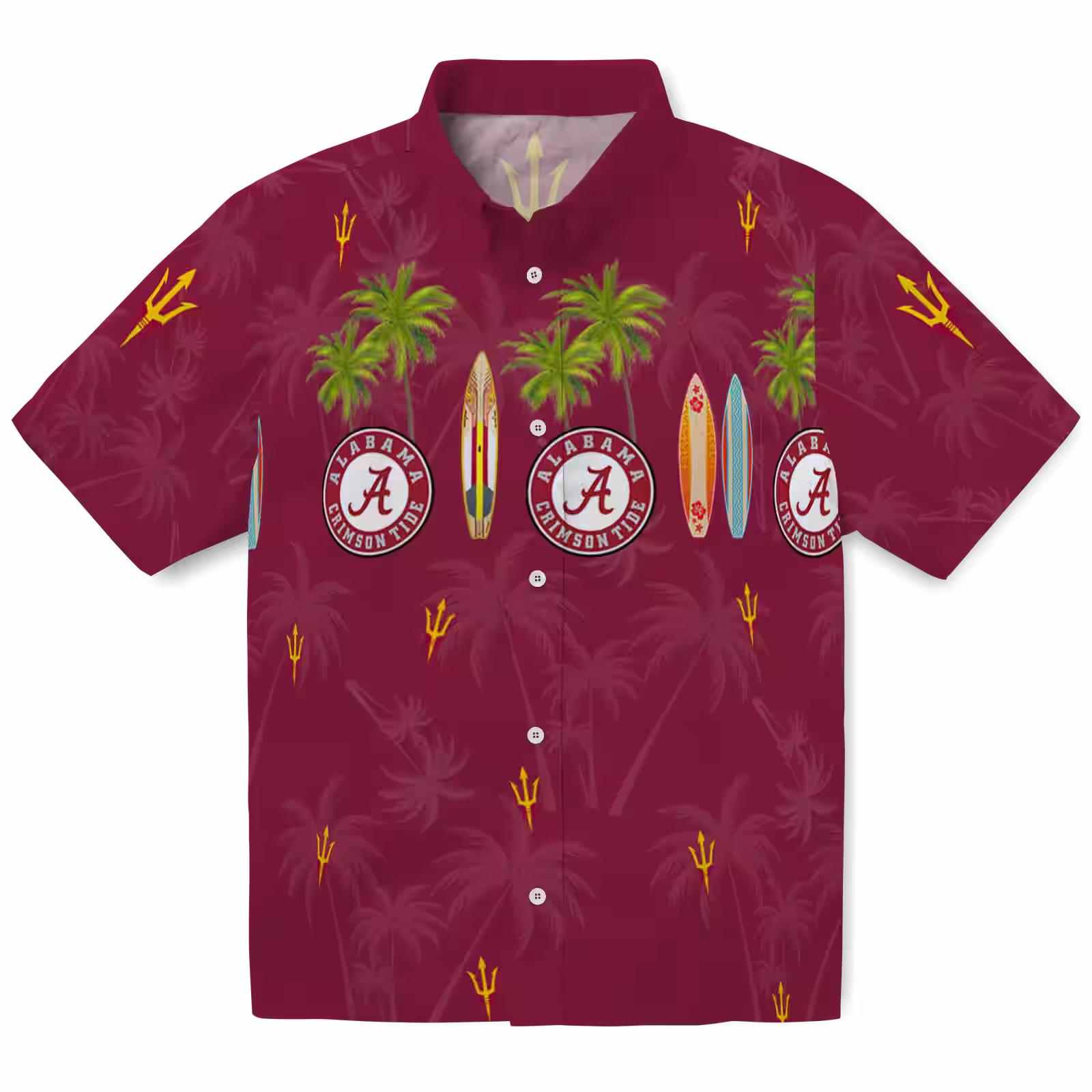 Arizona State Sun Devils Surfboard Palm Maroon Hawaiian Shirt