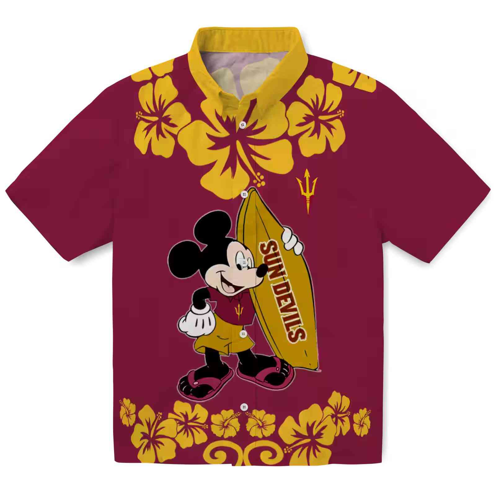 Arizona State Sun Devils Surfing Mickey Maroon Hawaiian Shirt