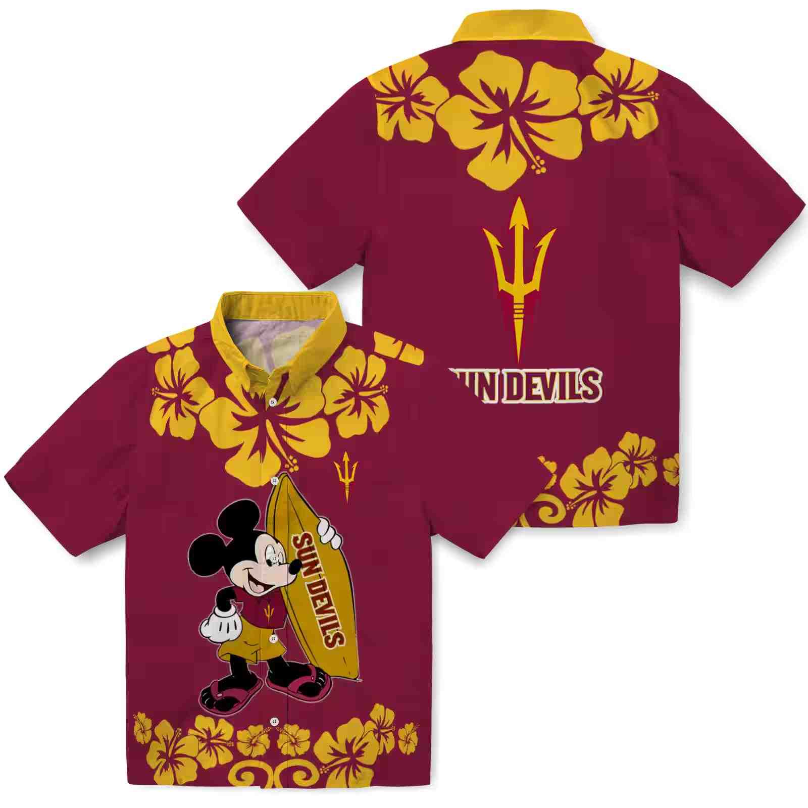 arizona state sun devils surfing mickey maroon hawaiian shirt high quality