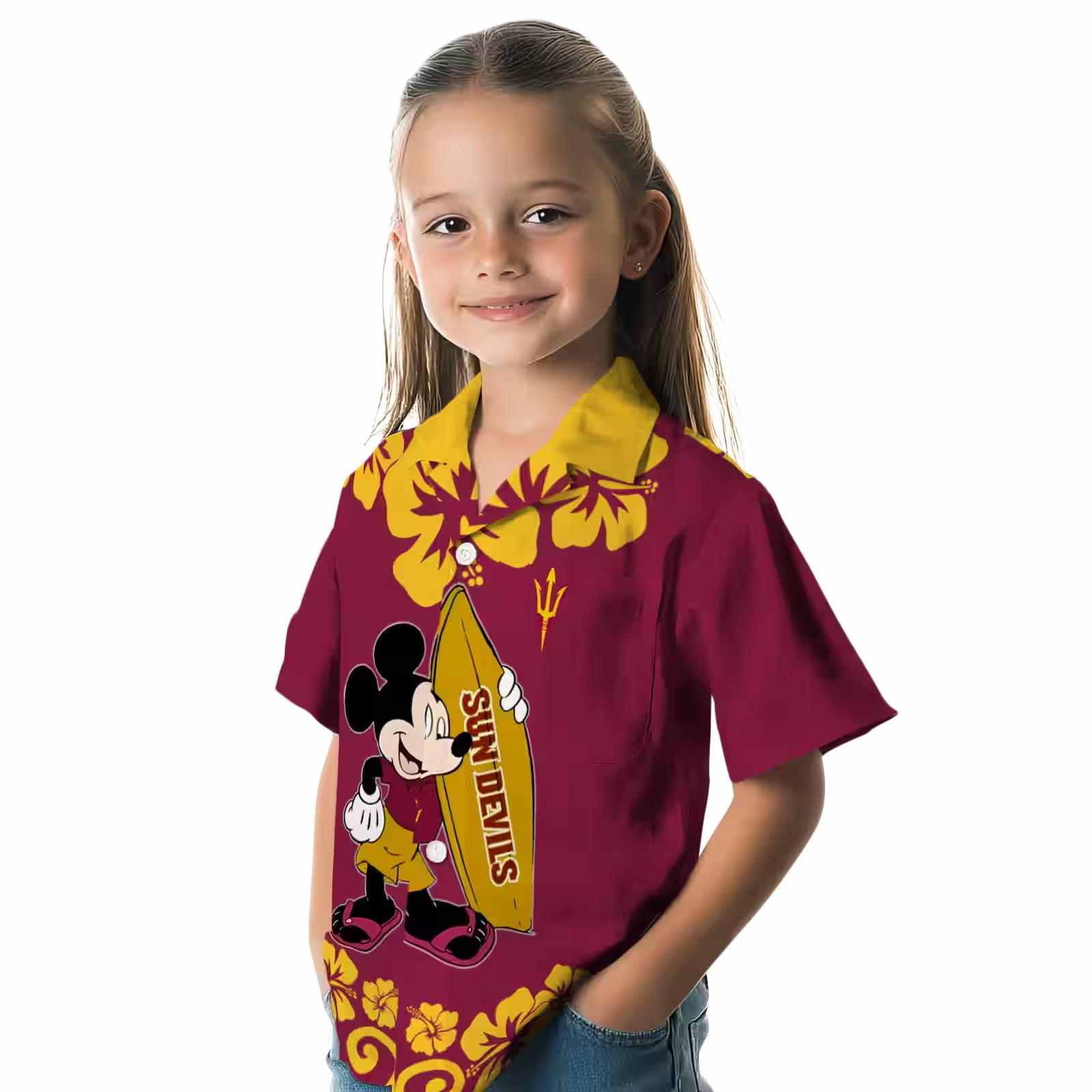 arizona state sun devils surfing mickey maroon hawaiian shirt premium grade