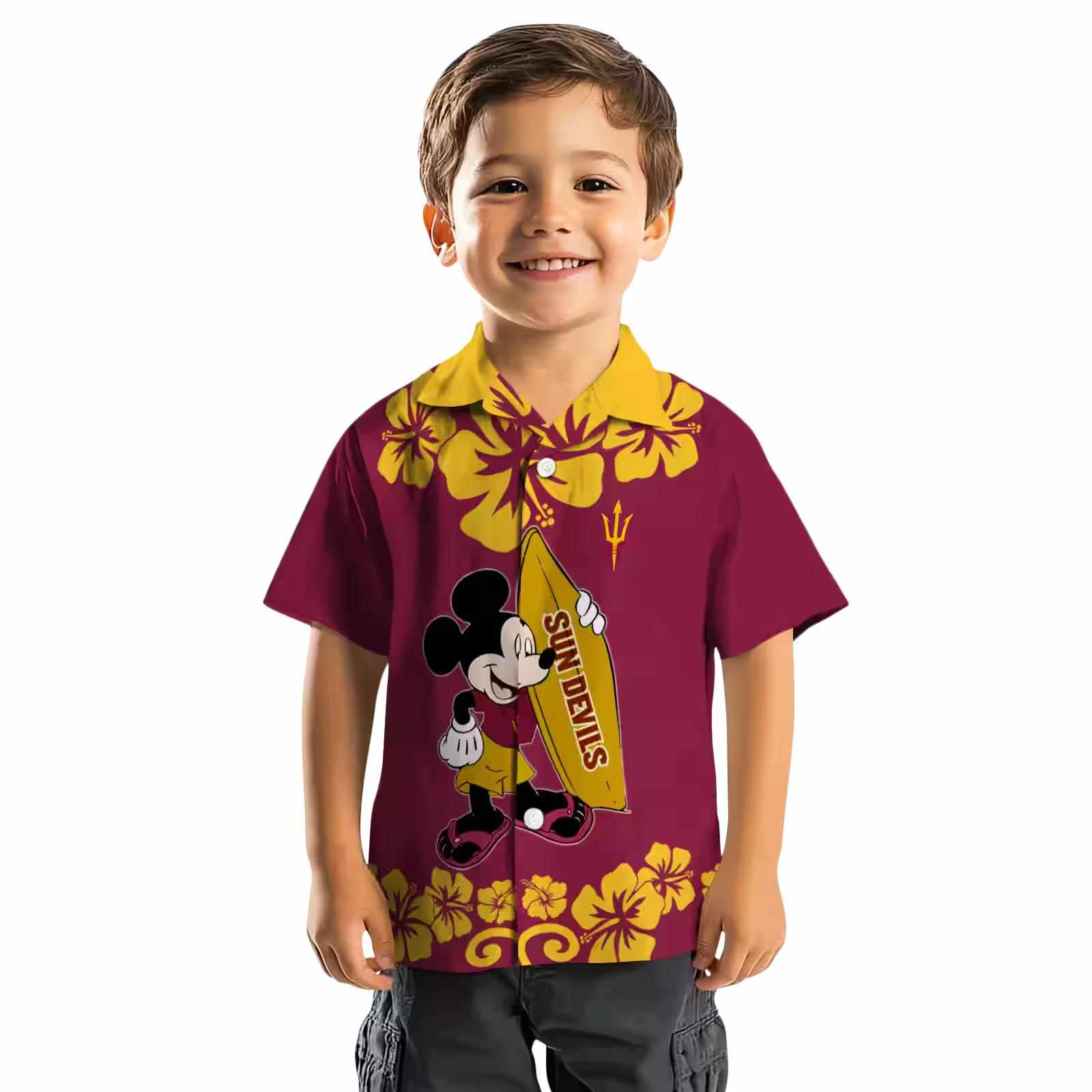 arizona state sun devils surfing mickey maroon hawaiian shirt top rated