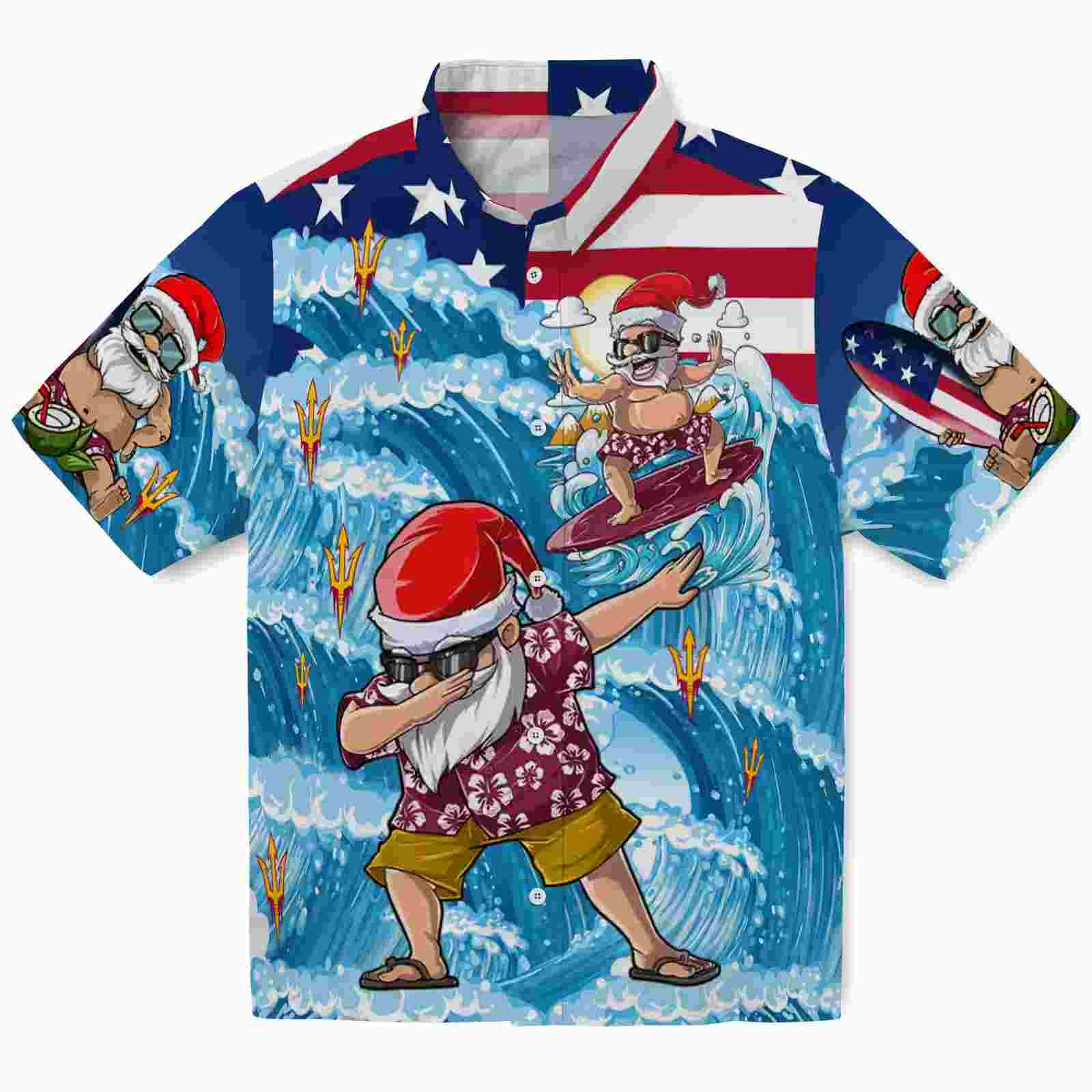 Arizona State Sun Devils Surfing Santa Blue Hawaiian Shirt