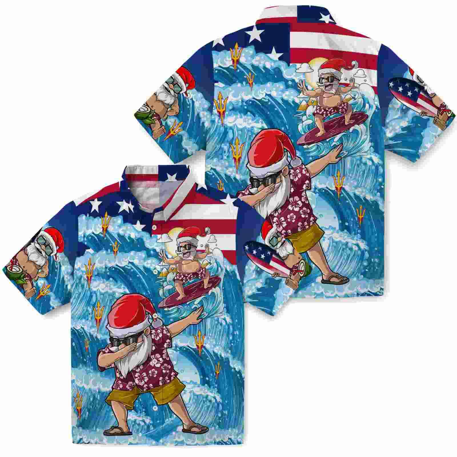 arizona state sun devils surfing santa blue hawaiian shirt high quality