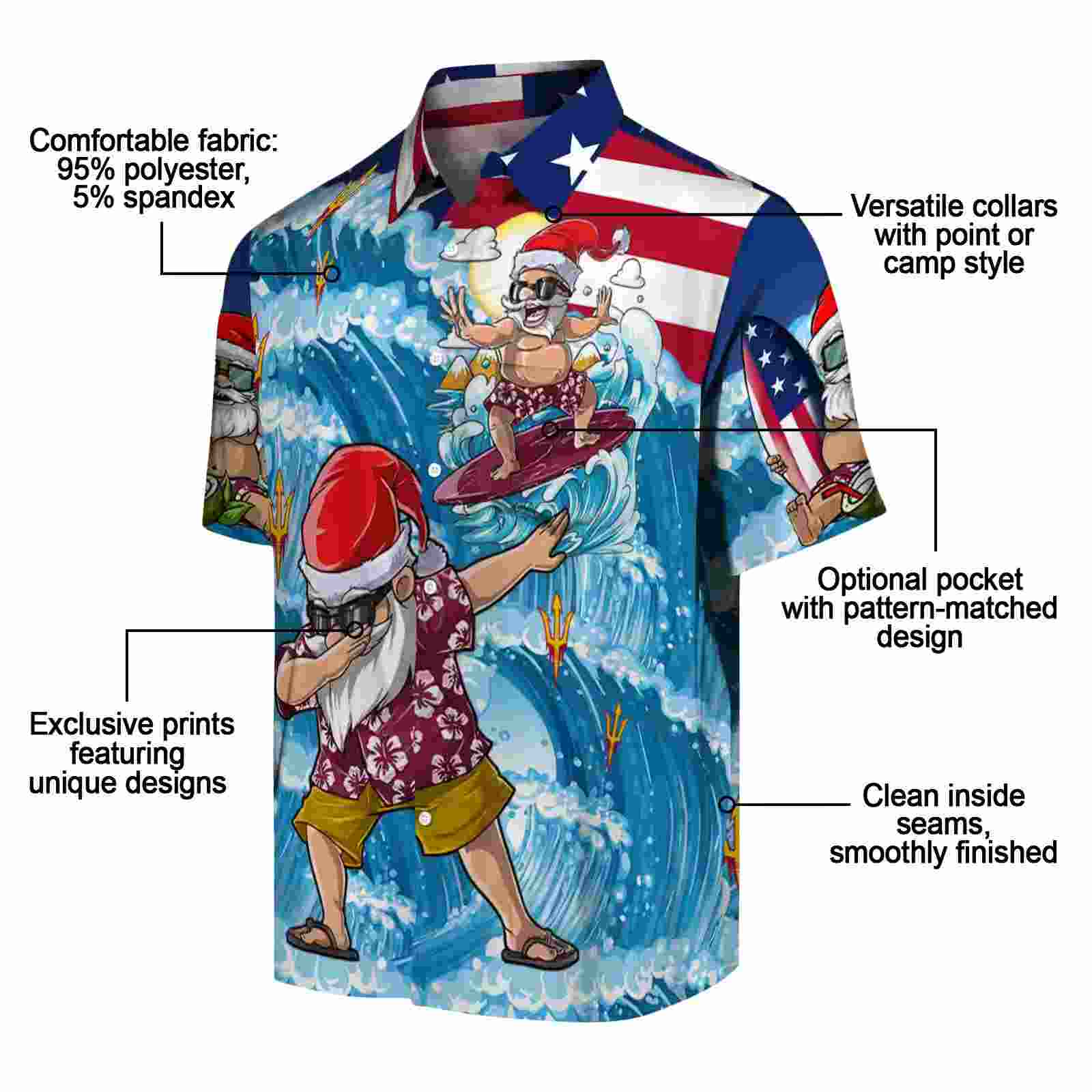 arizona state sun devils surfing santa blue hawaiian shirt new arrival