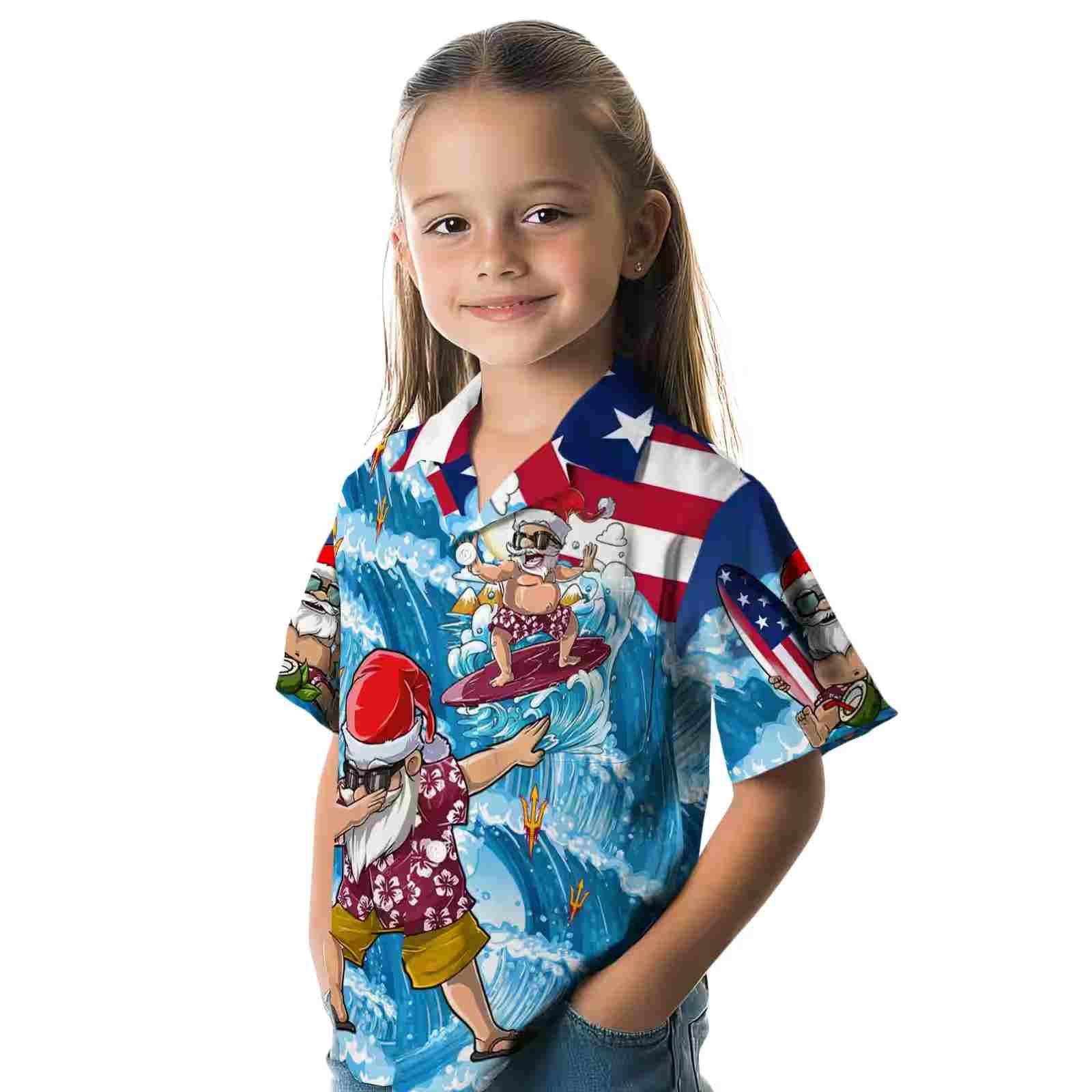 arizona state sun devils surfing santa blue hawaiian shirt premium grade