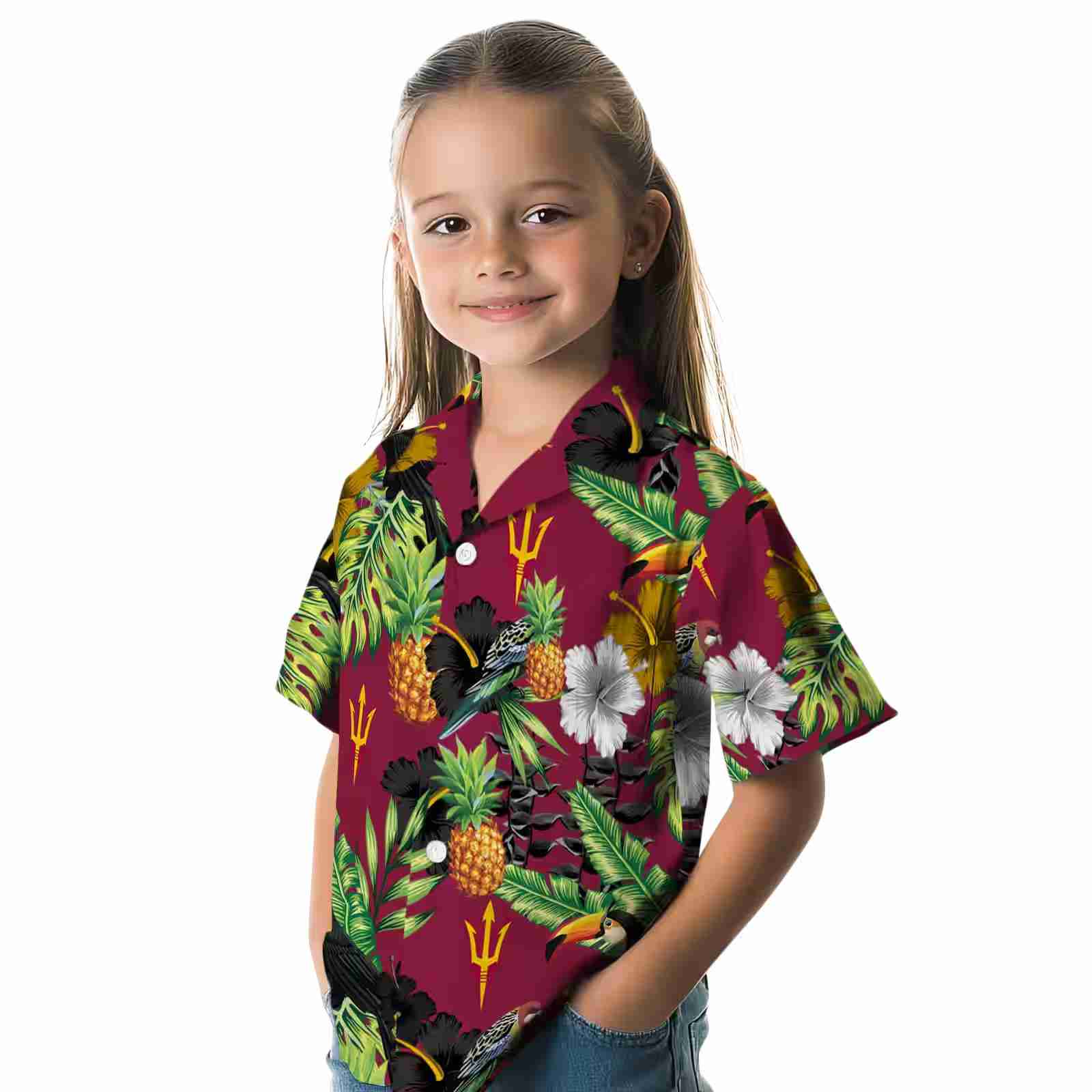 arizona state sun devils toucan hibiscus pineapple maroon green hawaiian shirt premium grade