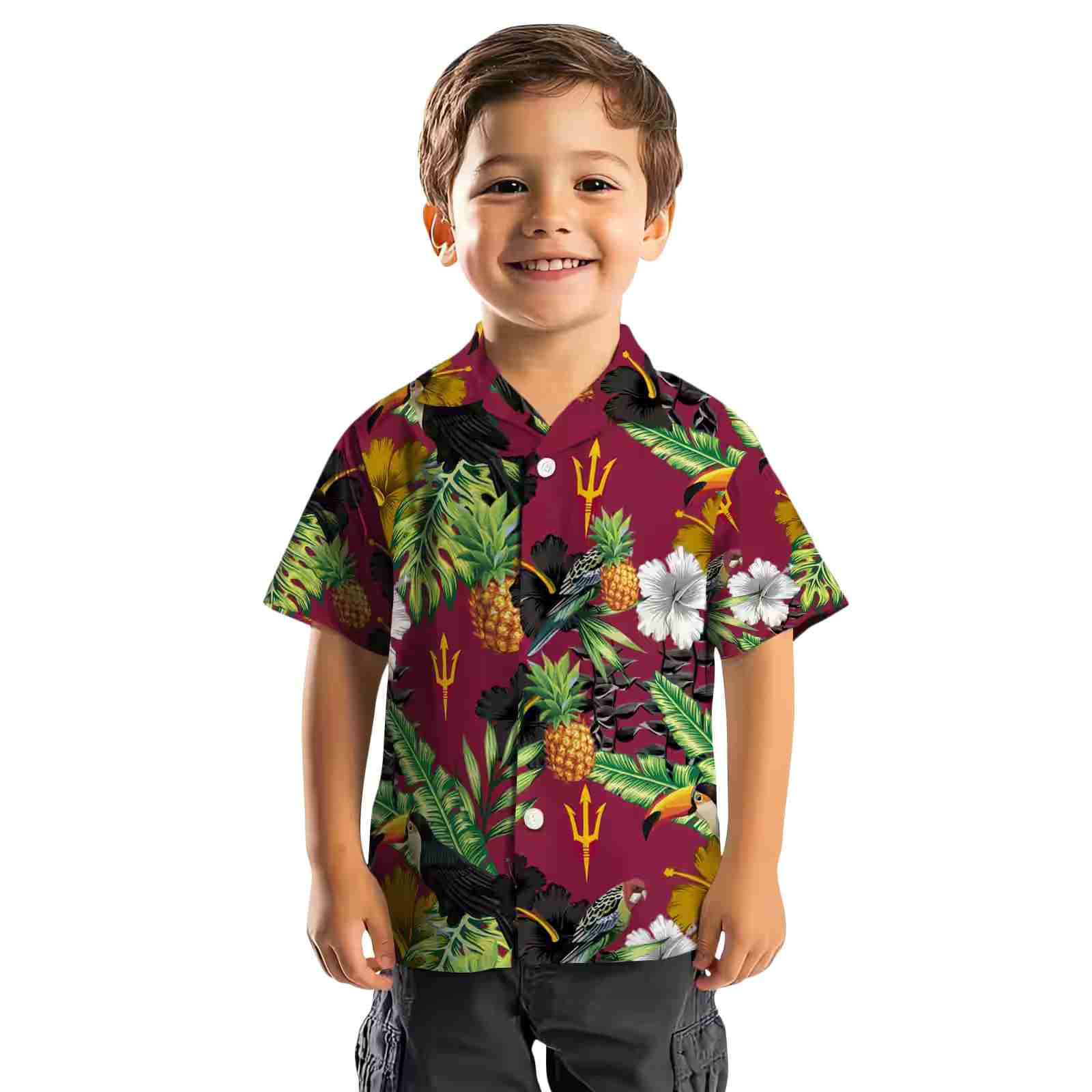 arizona state sun devils toucan hibiscus pineapple maroon green hawaiian shirt top rated