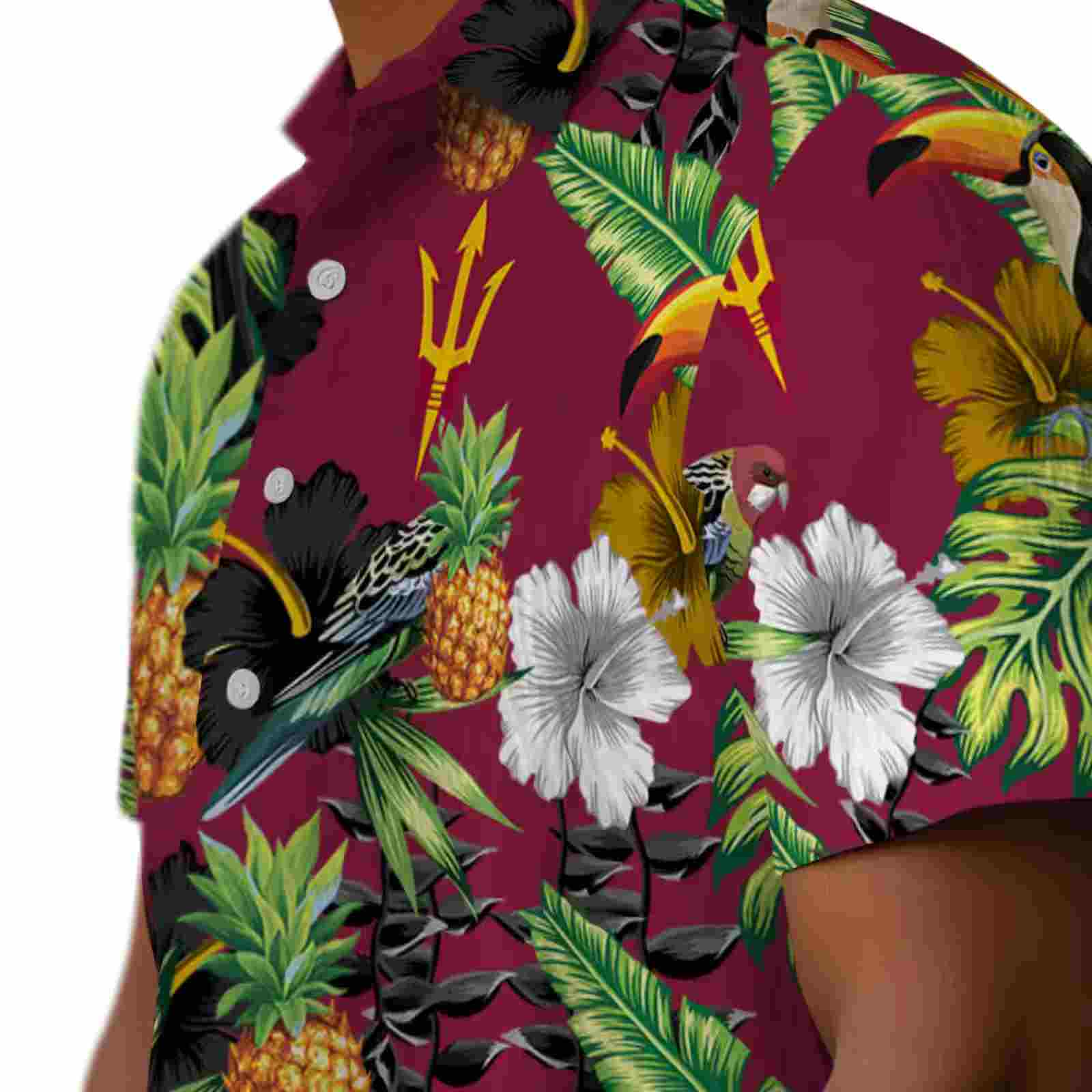 arizona state sun devils toucan hibiscus pineapple maroon green hawaiian shirt trendy