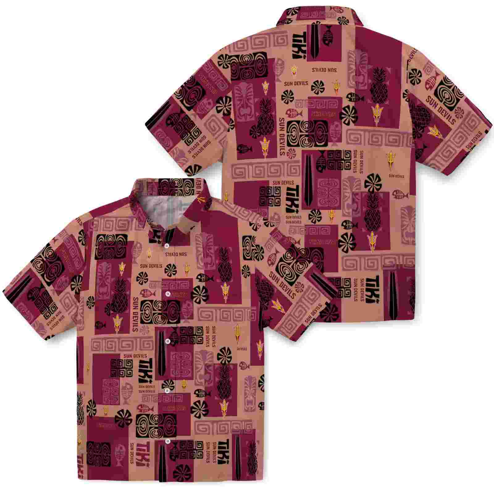 arizona state sun devils tribal symbols maroon hawaiian shirt high quality