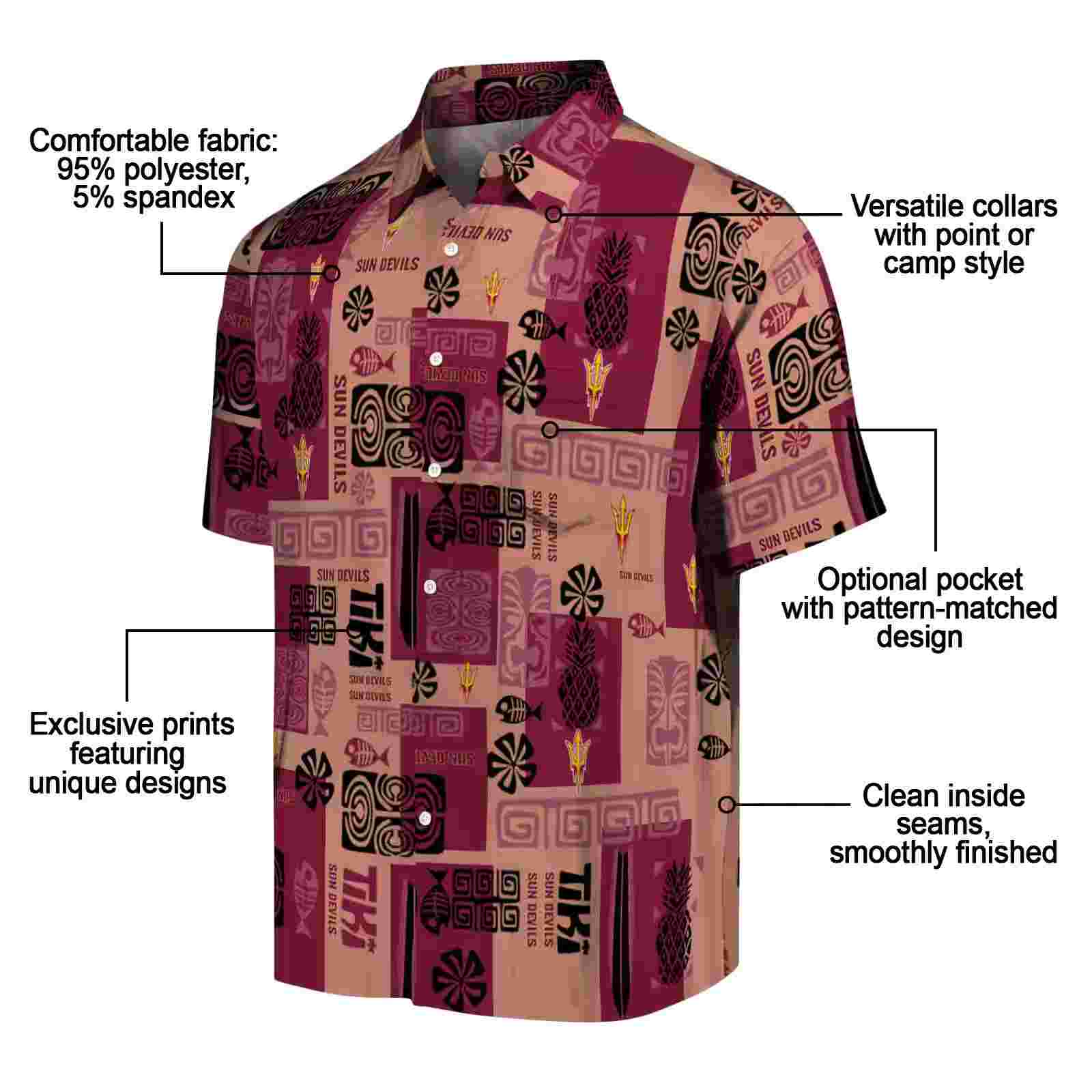 arizona state sun devils tribal symbols maroon hawaiian shirt new arrival