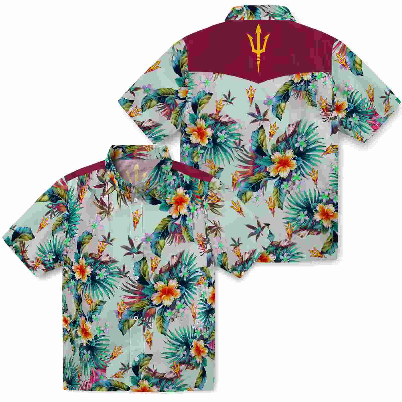 arizona state sun devils tropical foliage green hawaiian shirt high quality