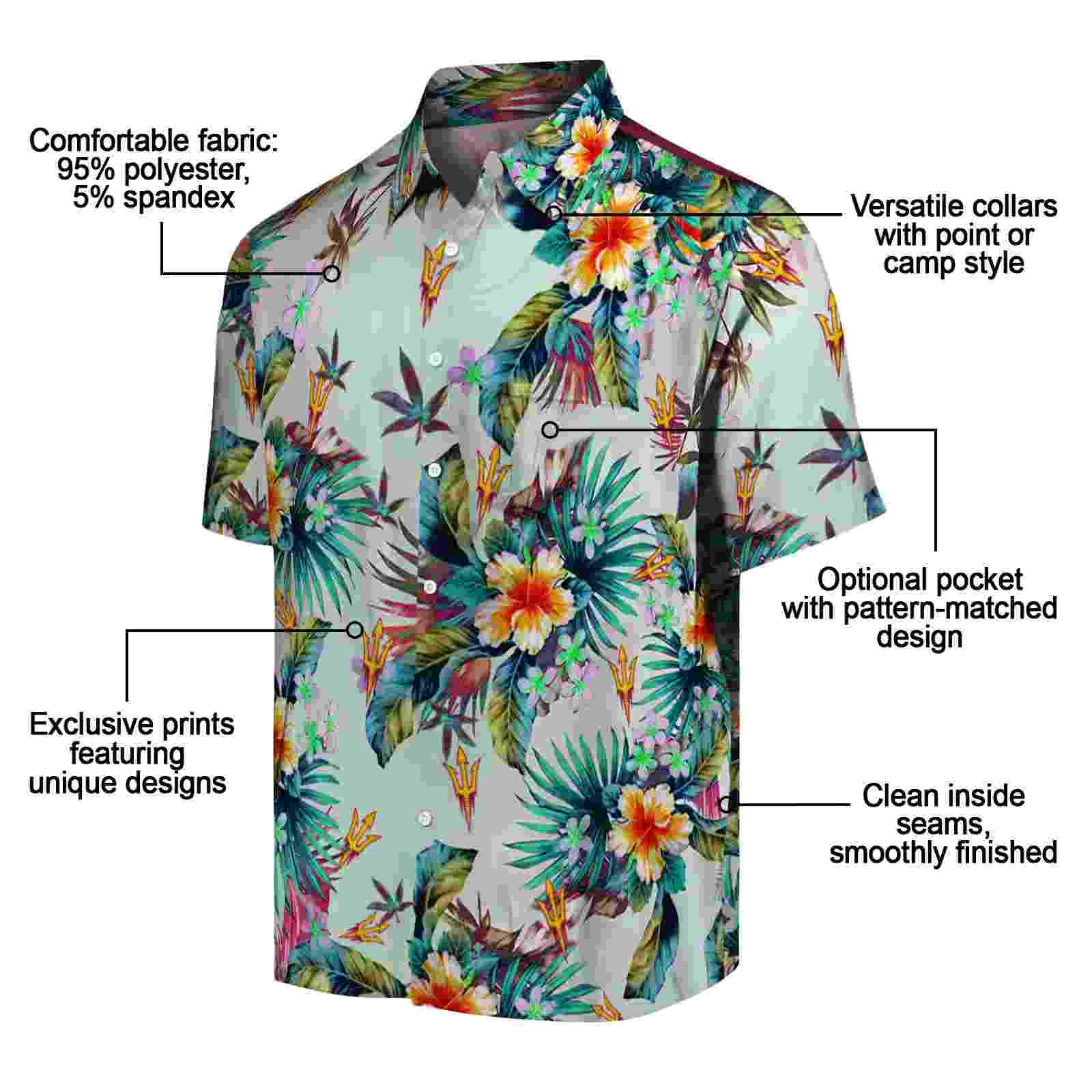 arizona state sun devils tropical foliage green hawaiian shirt new arrival