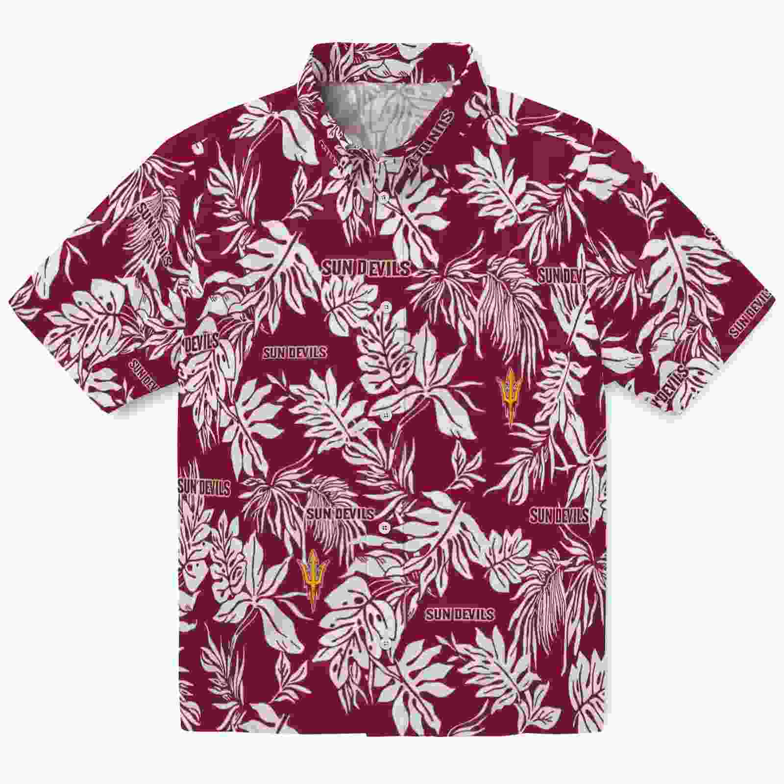 Arizona State Sun Devils Tropical Leaf Maroon White Hawaiian Shirt