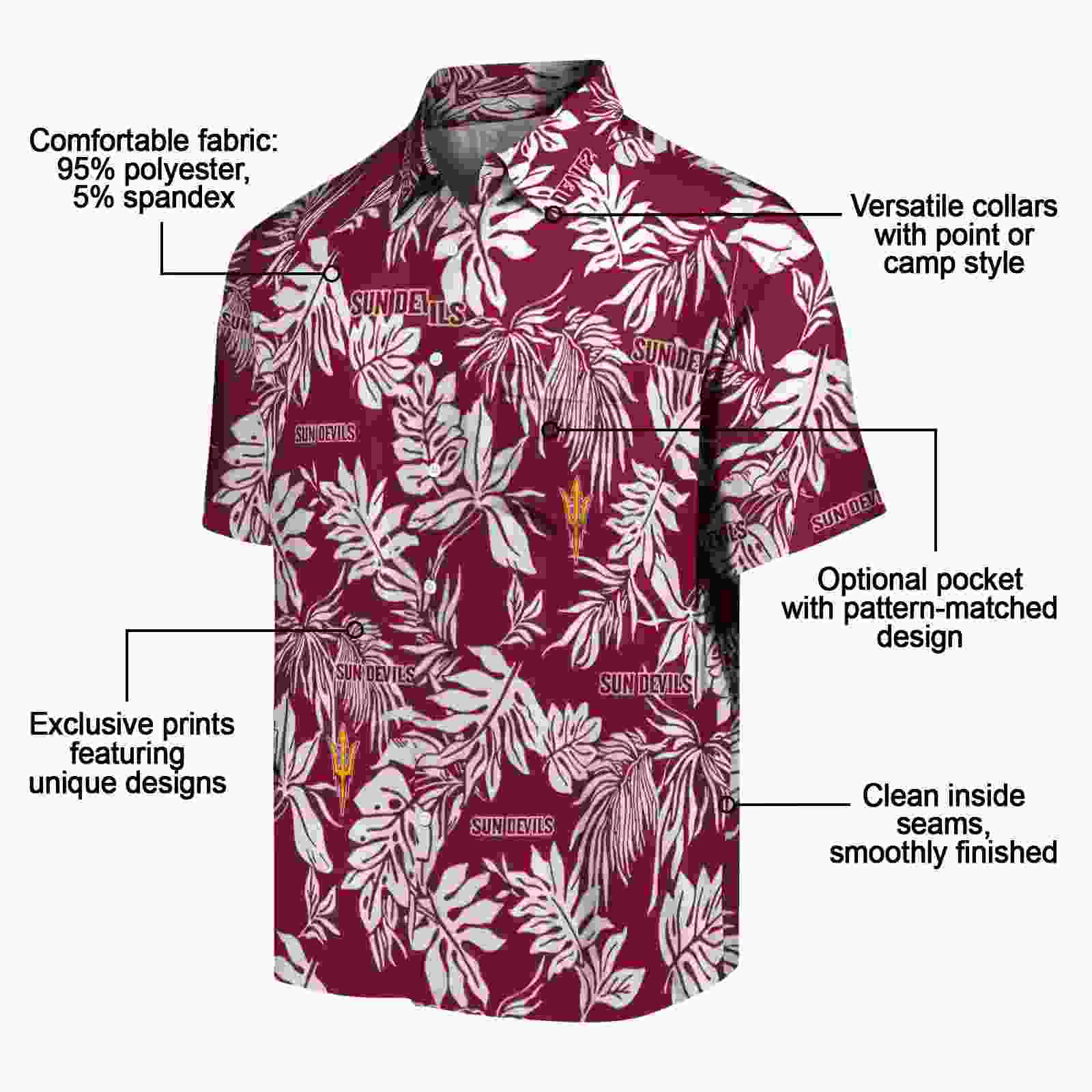 arizona state sun devils tropical leaf maroon white hawaiian shirt new arrival