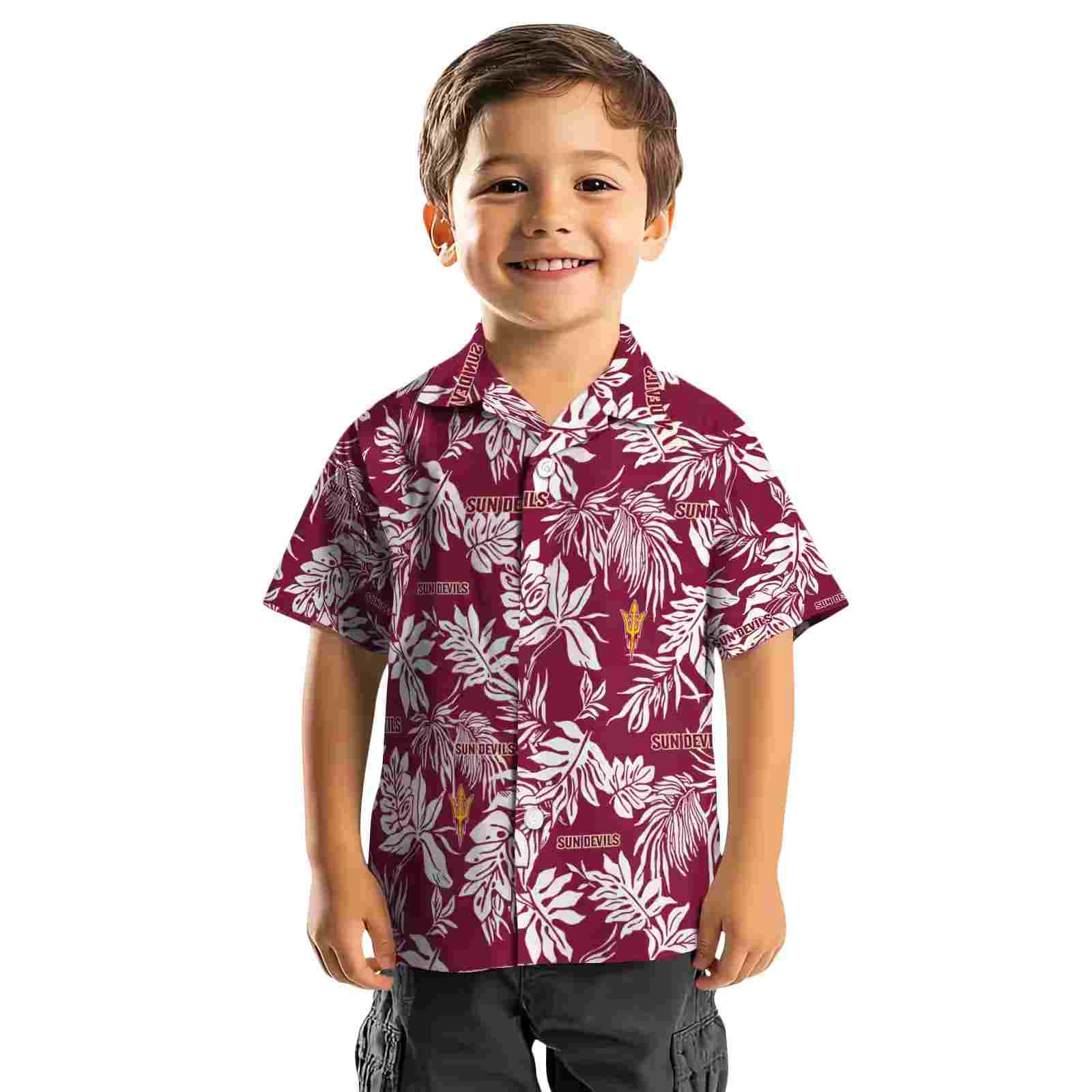 arizona state sun devils tropical leaf maroon white hawaiian shirt top rated