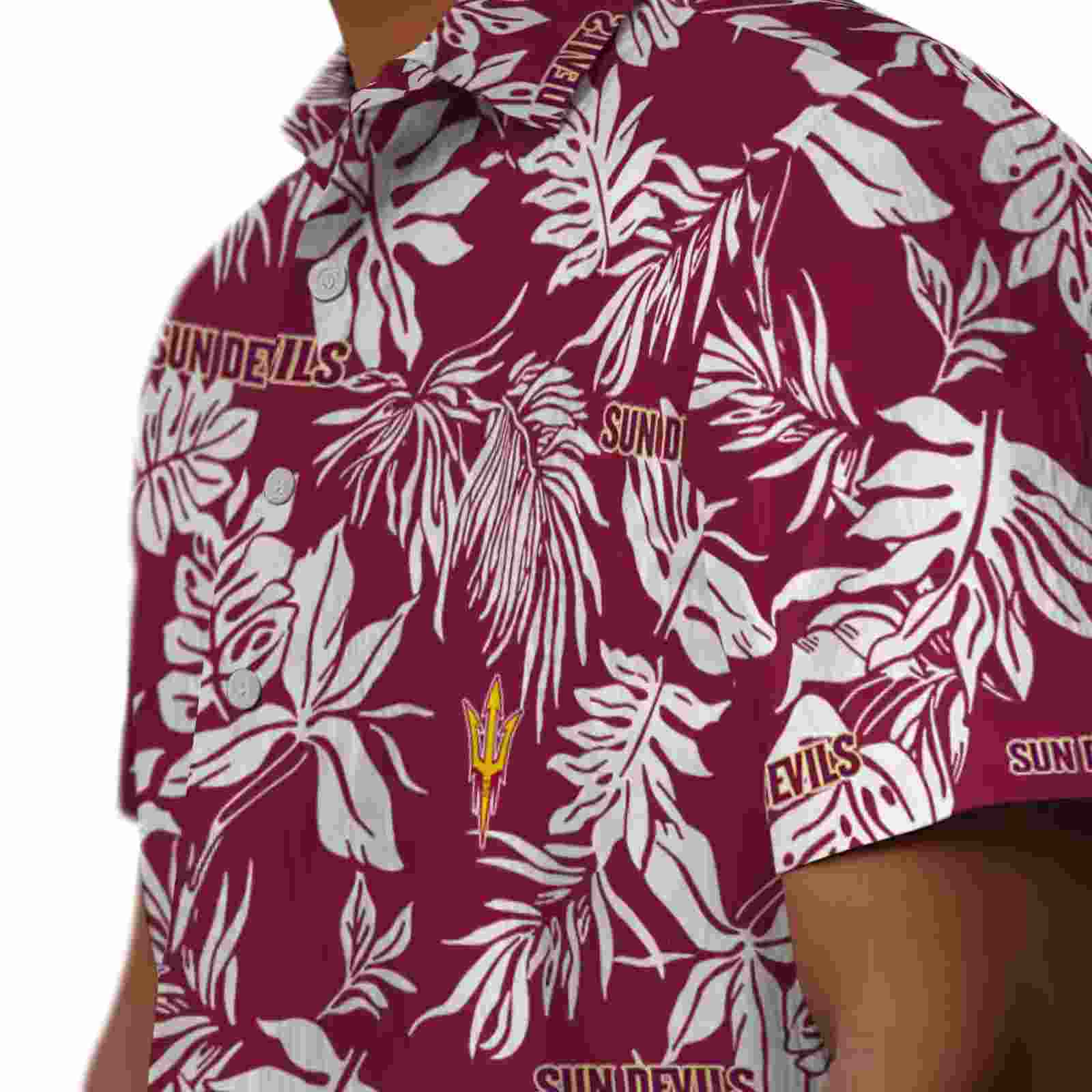 arizona state sun devils tropical leaf maroon white hawaiian shirt trendy