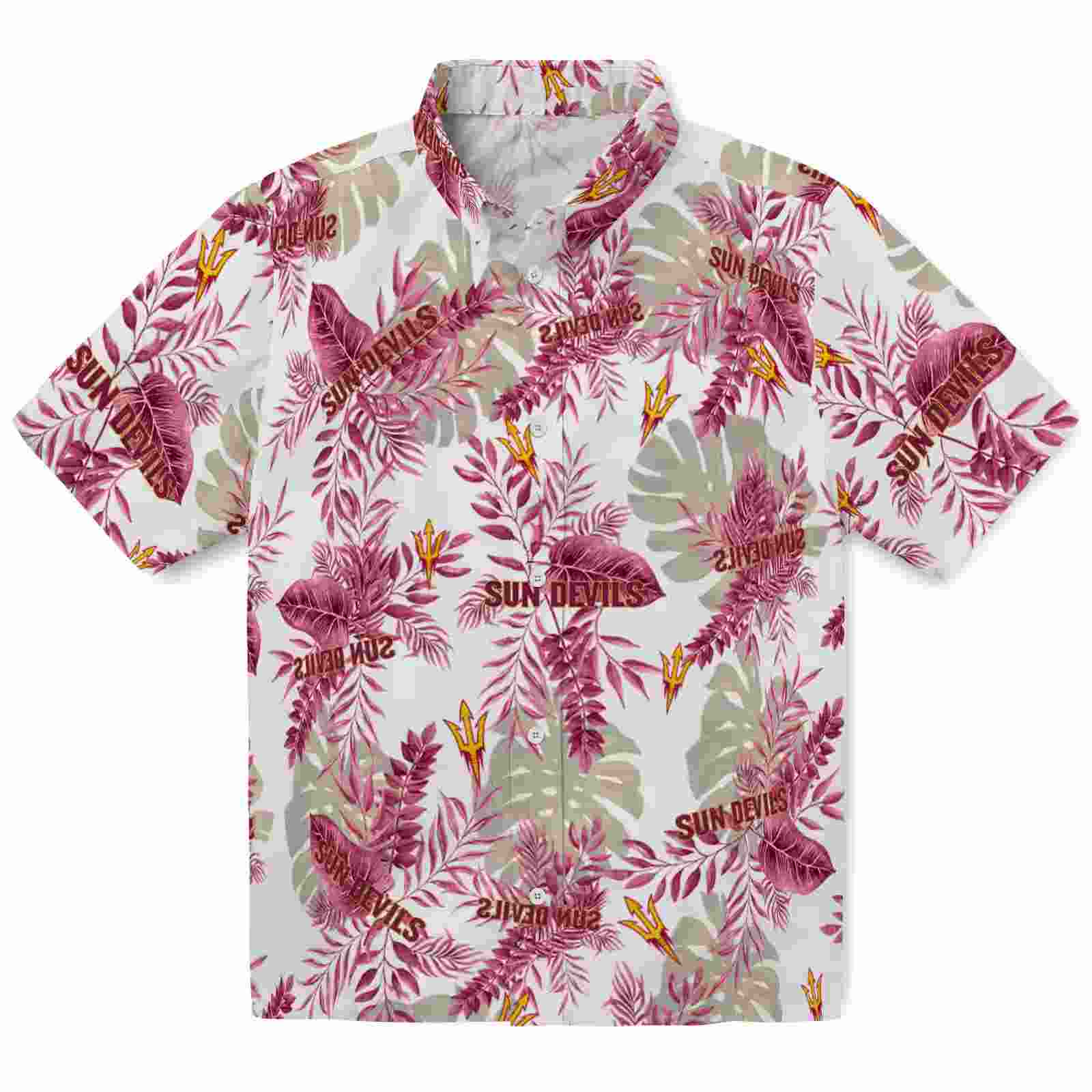 Arizona State Sun Devils Tropical Leaves Maroon White Hawaiian Shirt