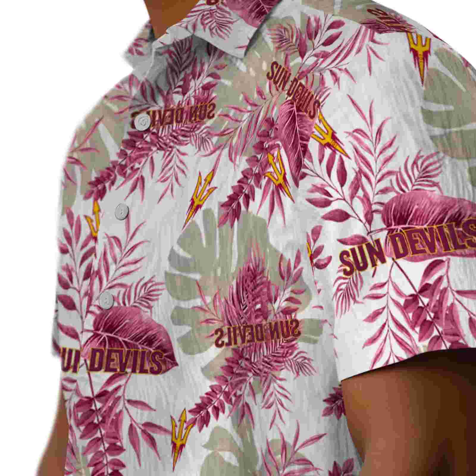 arizona state sun devils tropical leaves maroon white hawaiian shirt trendy