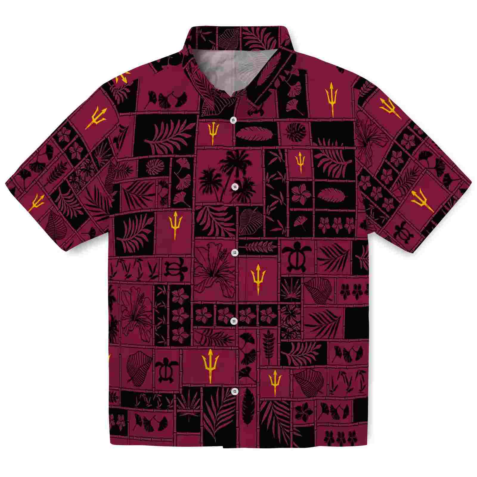 Arizona State Sun Devils Tropical Patchwork Maroon Black Hawaiian Shirt