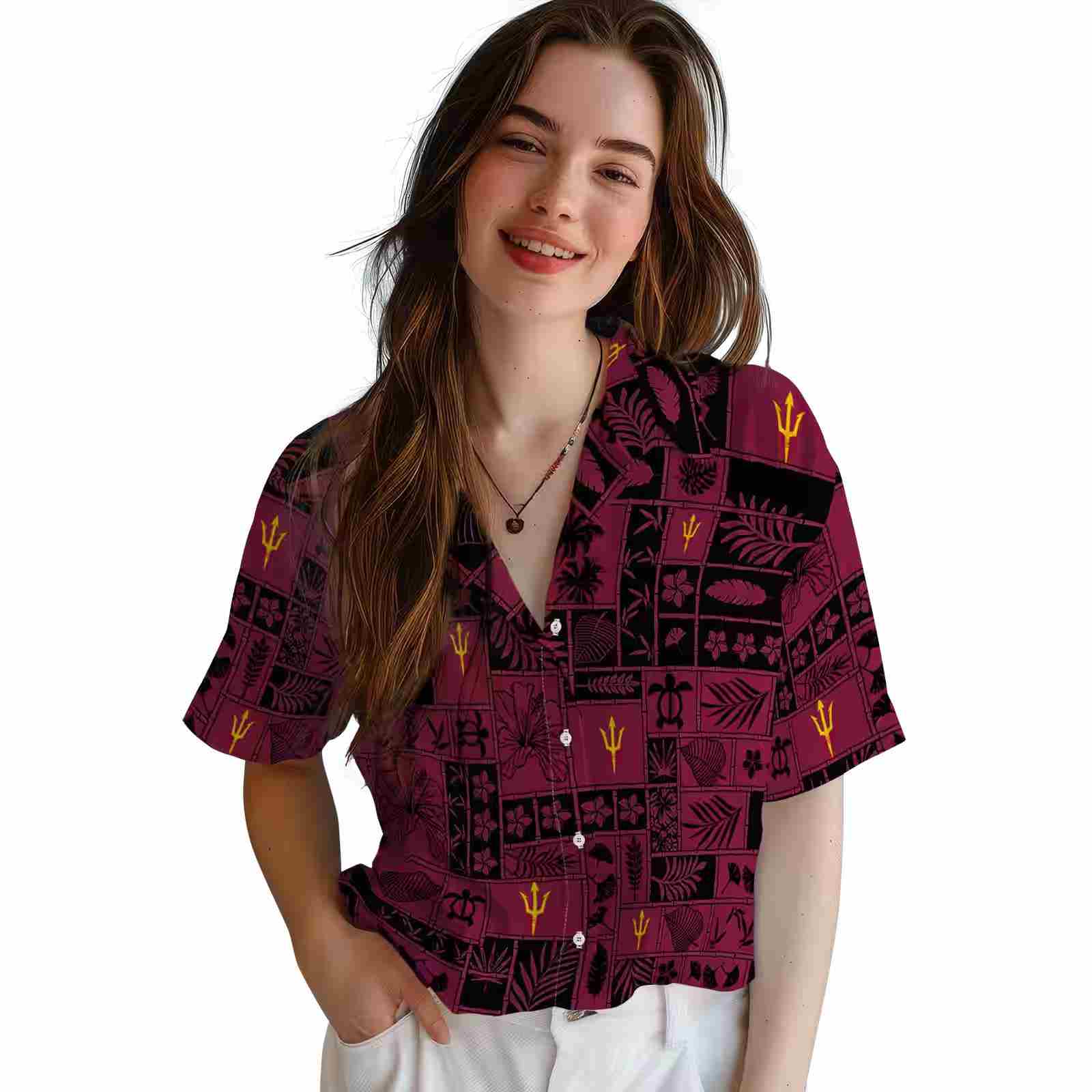 arizona state sun devils tropical patchwork maroon black hawaiian shirt latest model