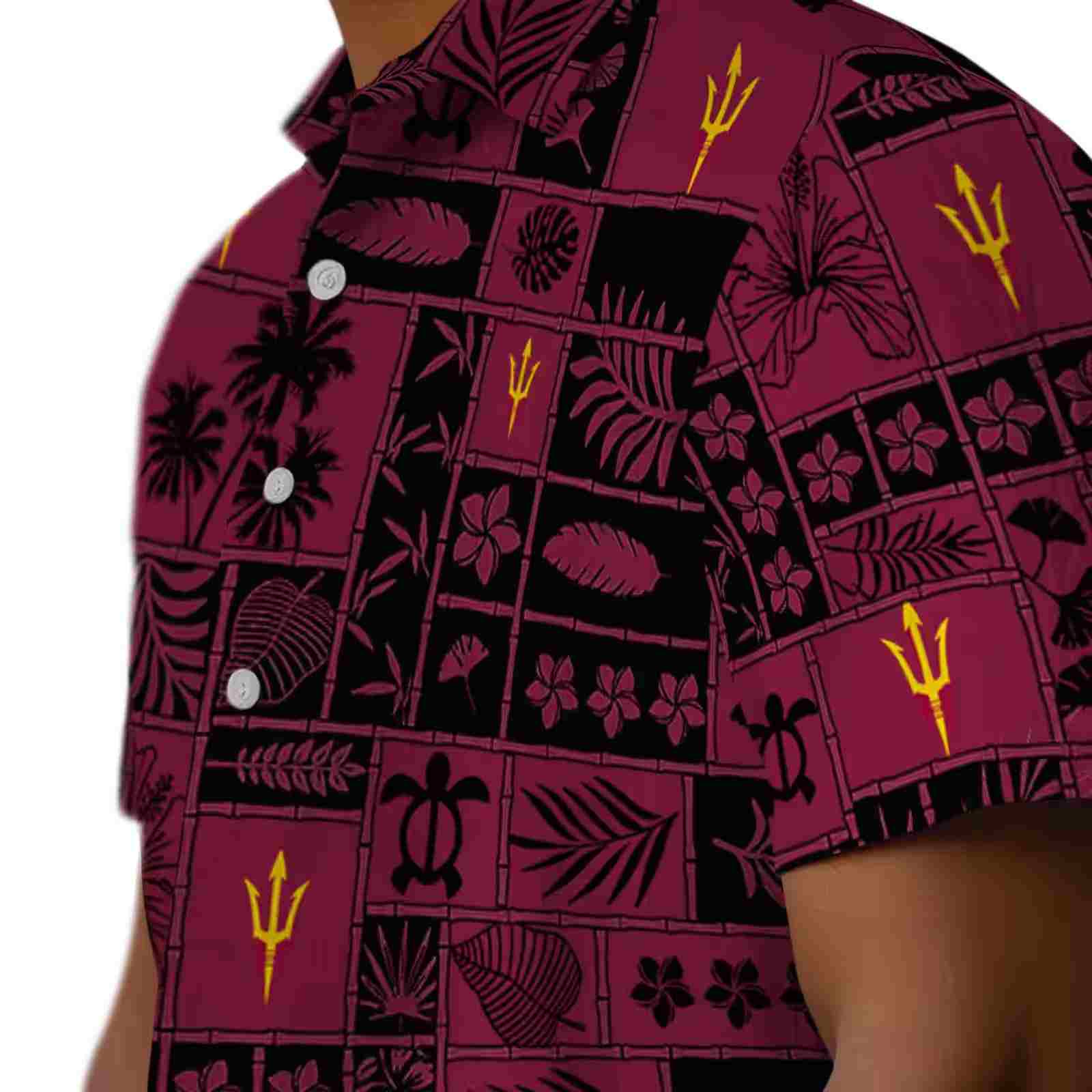 arizona state sun devils tropical patchwork maroon black hawaiian shirt trendy