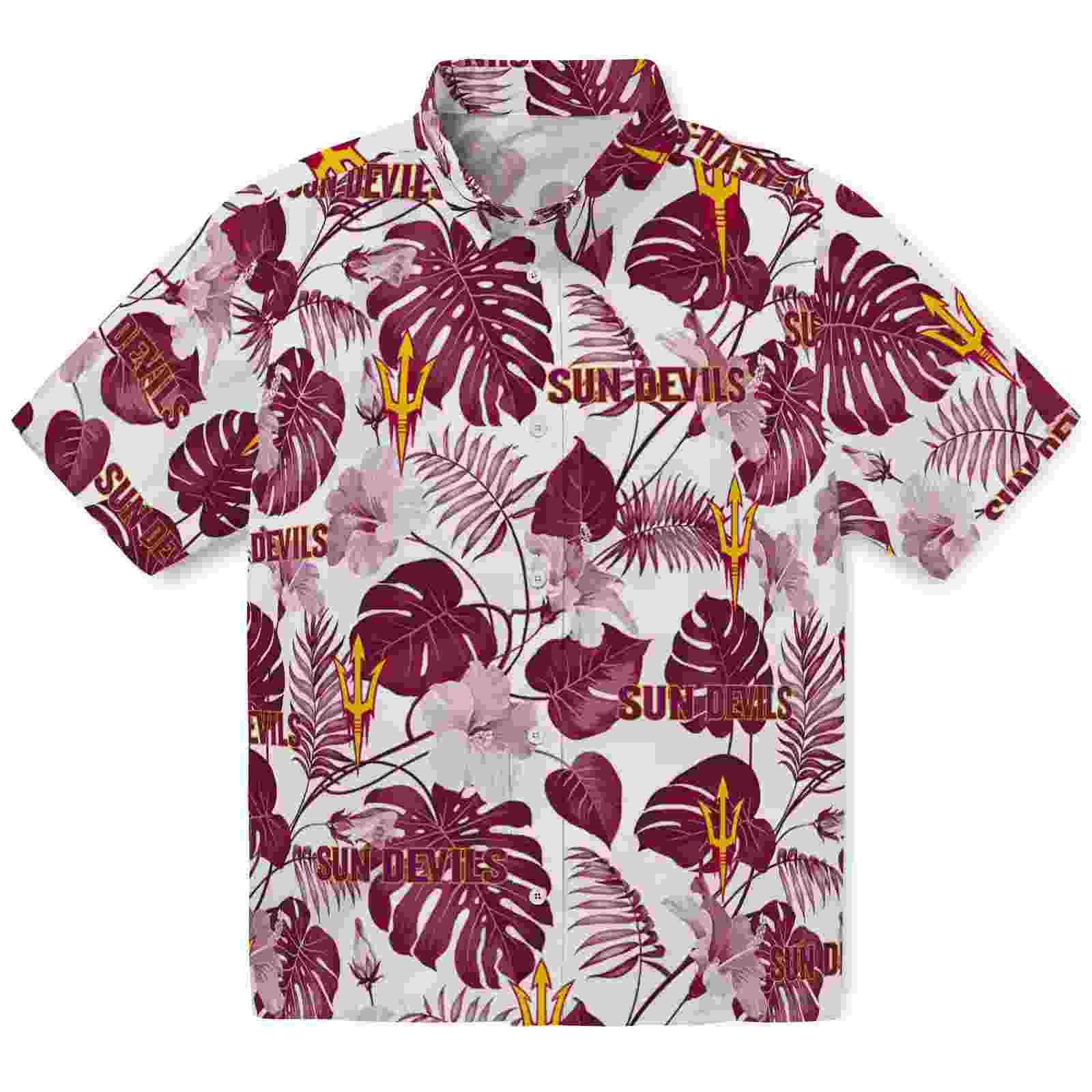 Arizona State Sun Devils Tropical Plants Maroon White Hawaiian Shirt