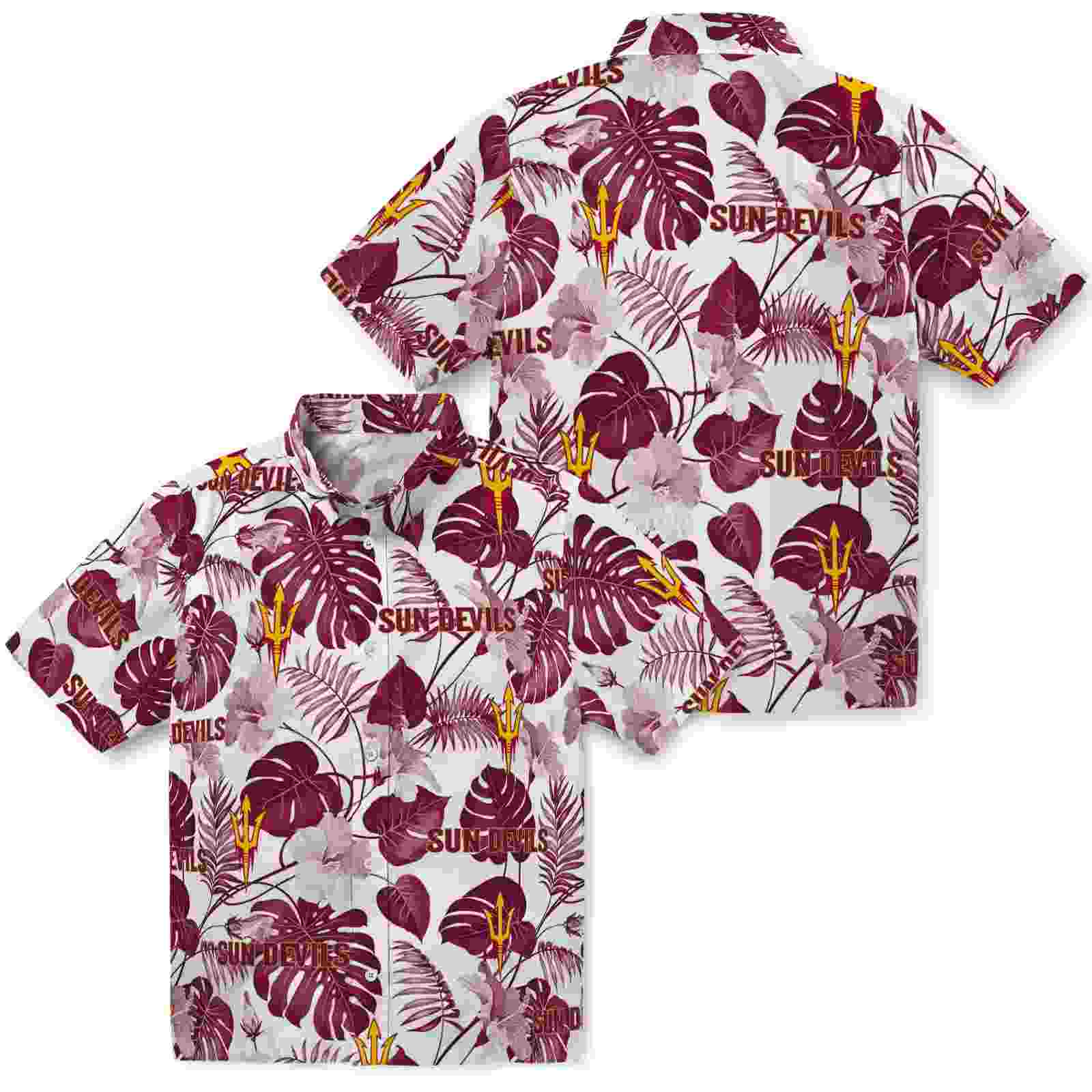 arizona state sun devils tropical plants maroon white hawaiian shirt high quality