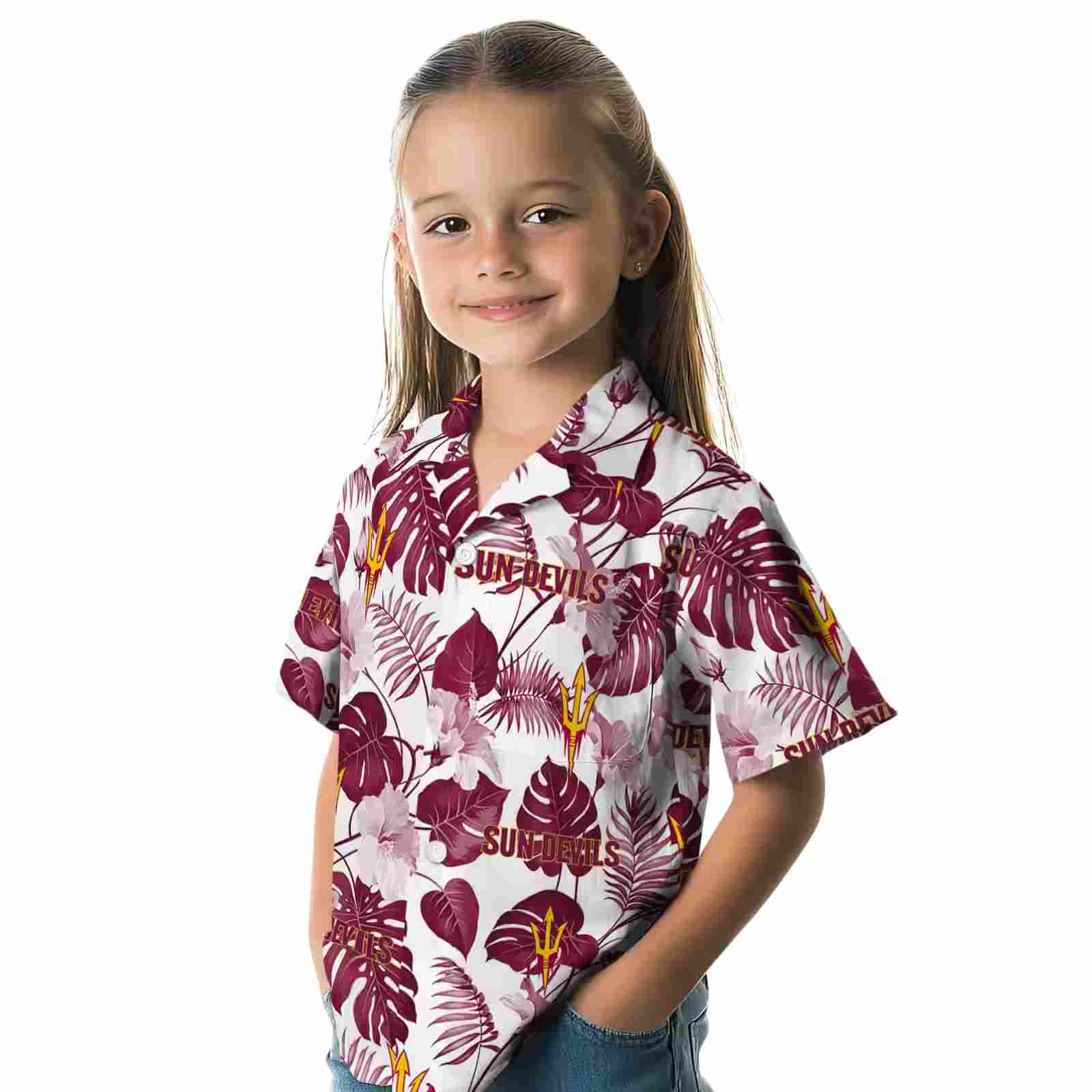 arizona state sun devils tropical plants maroon white hawaiian shirt premium grade