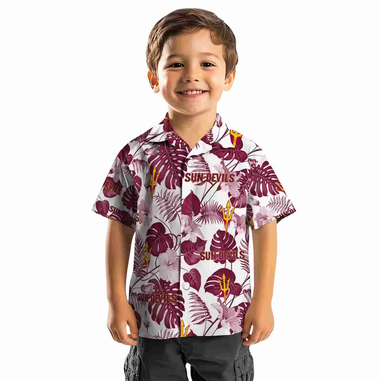 arizona state sun devils tropical plants maroon white hawaiian shirt top rated